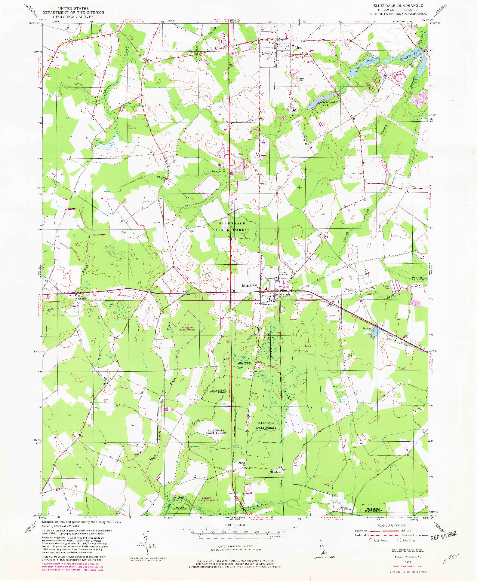 USGS 1:24000-SCALE QUADRANGLE FOR ELLENDALE, DE 1954