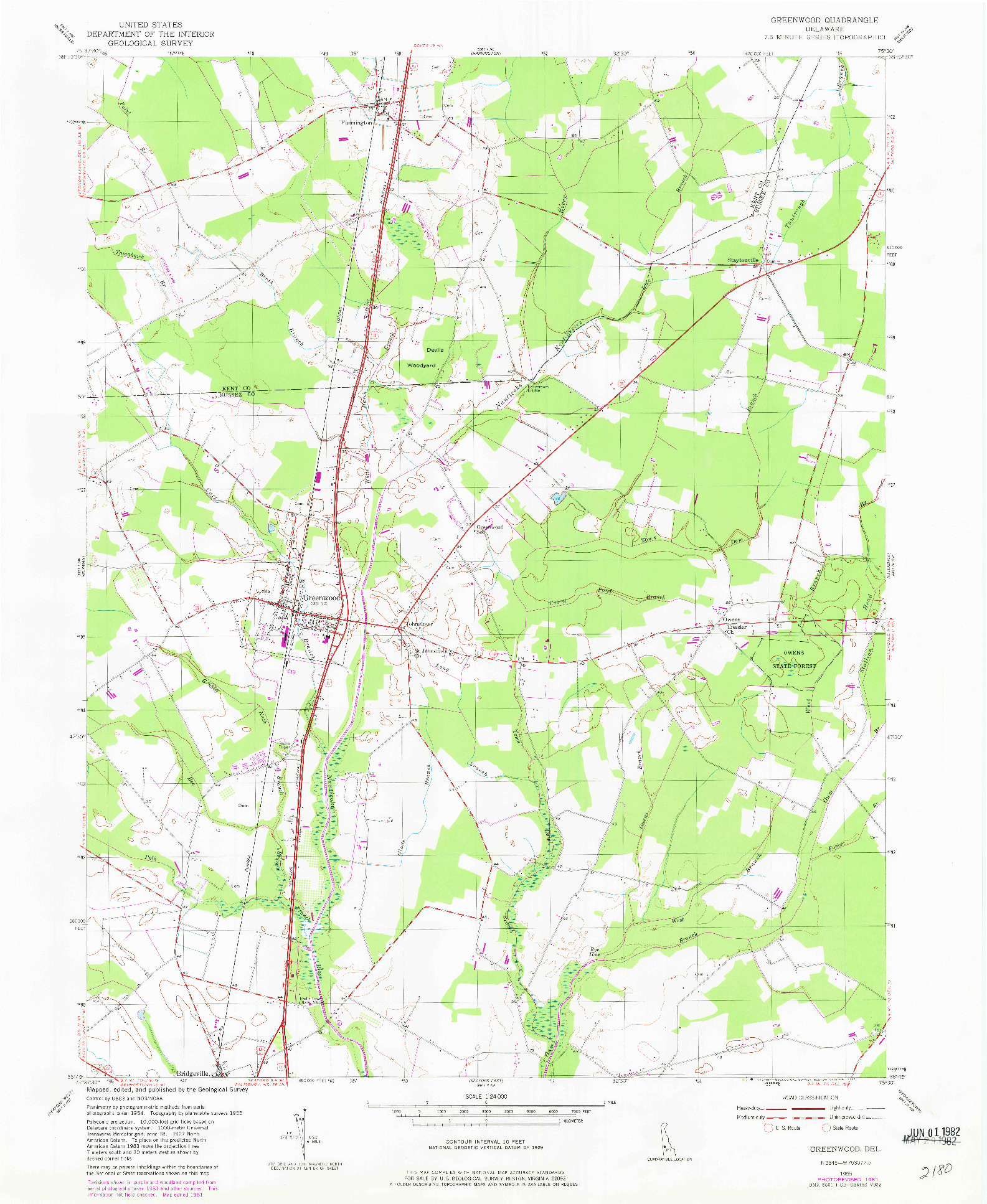 USGS 1:24000-SCALE QUADRANGLE FOR GREENWOOD, DE 1955