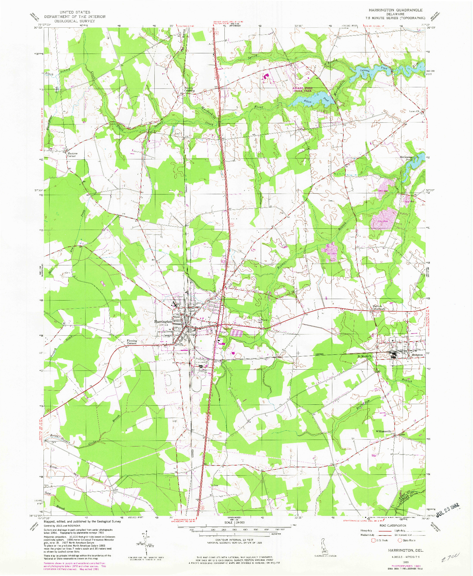 USGS 1:24000-SCALE QUADRANGLE FOR HARRINGTON, DE 1955