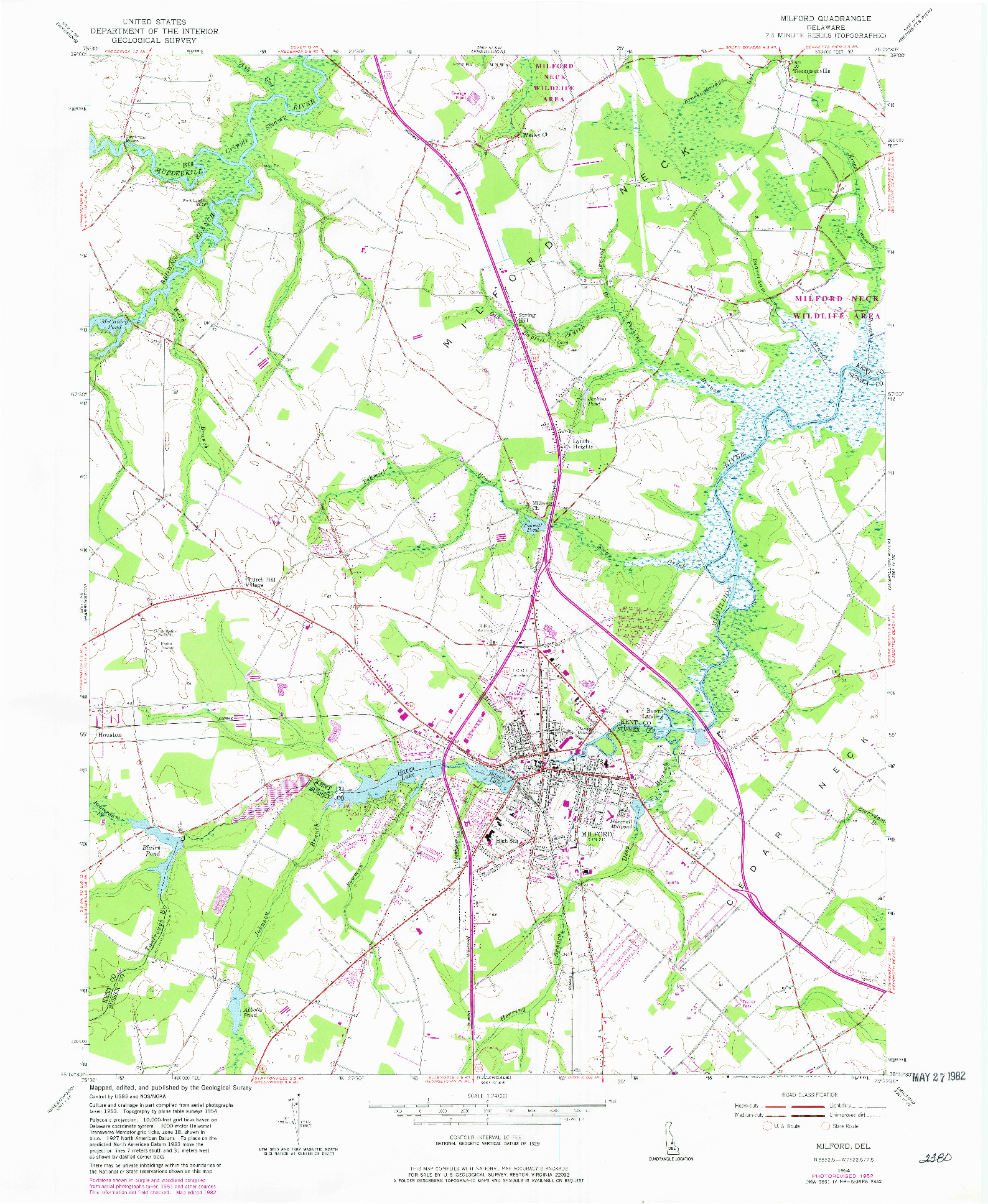 USGS 1:24000-SCALE QUADRANGLE FOR MILFORD, DE 1954