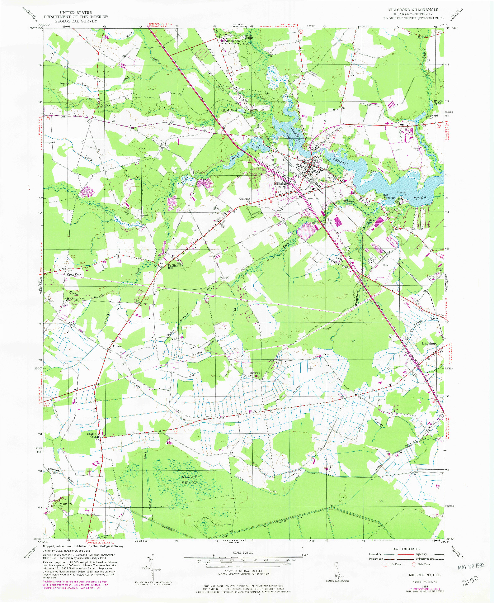 USGS 1:24000-SCALE QUADRANGLE FOR MILLSBORO, DE 1954