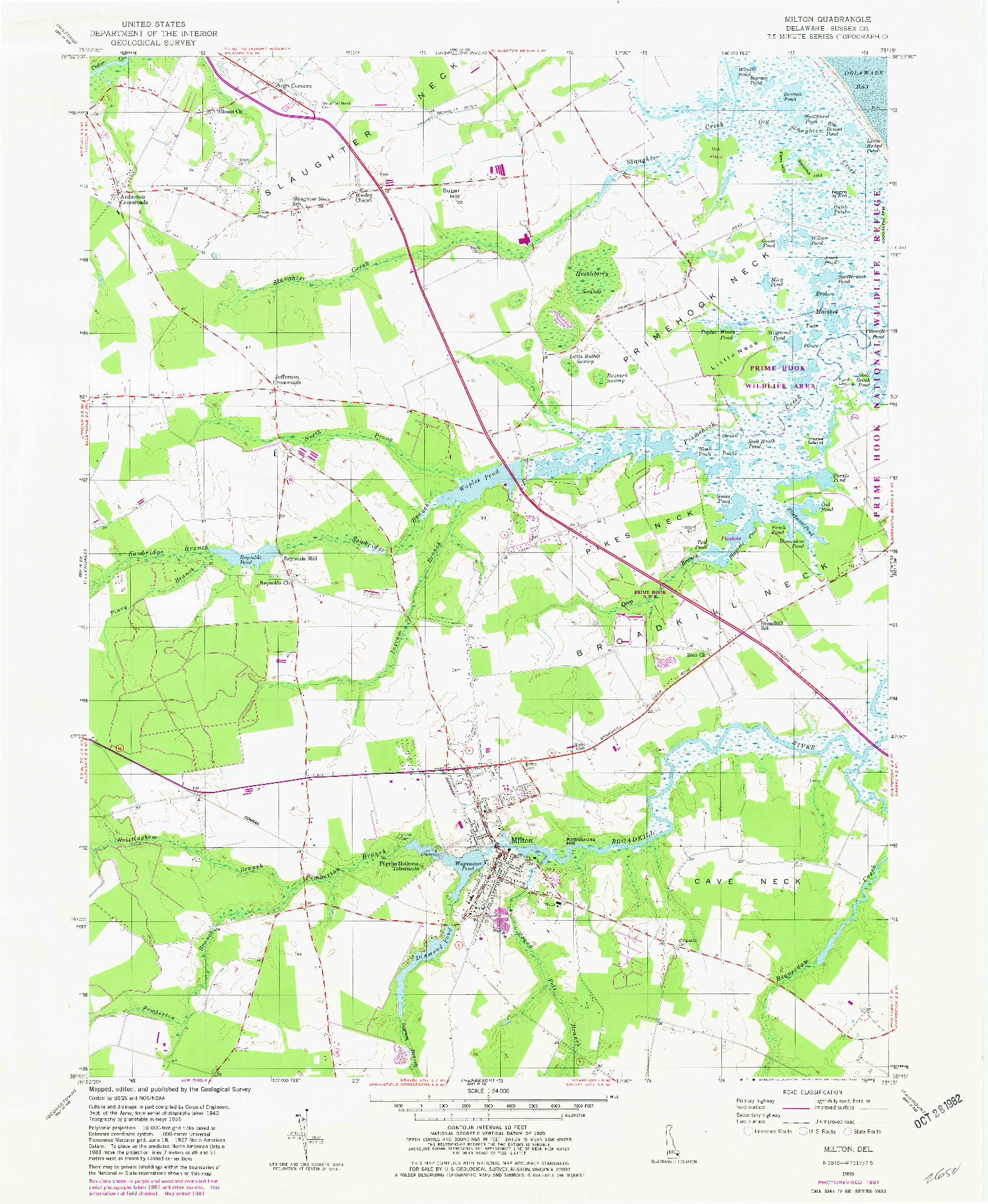 USGS 1:24000-SCALE QUADRANGLE FOR MILTON, DE 1955