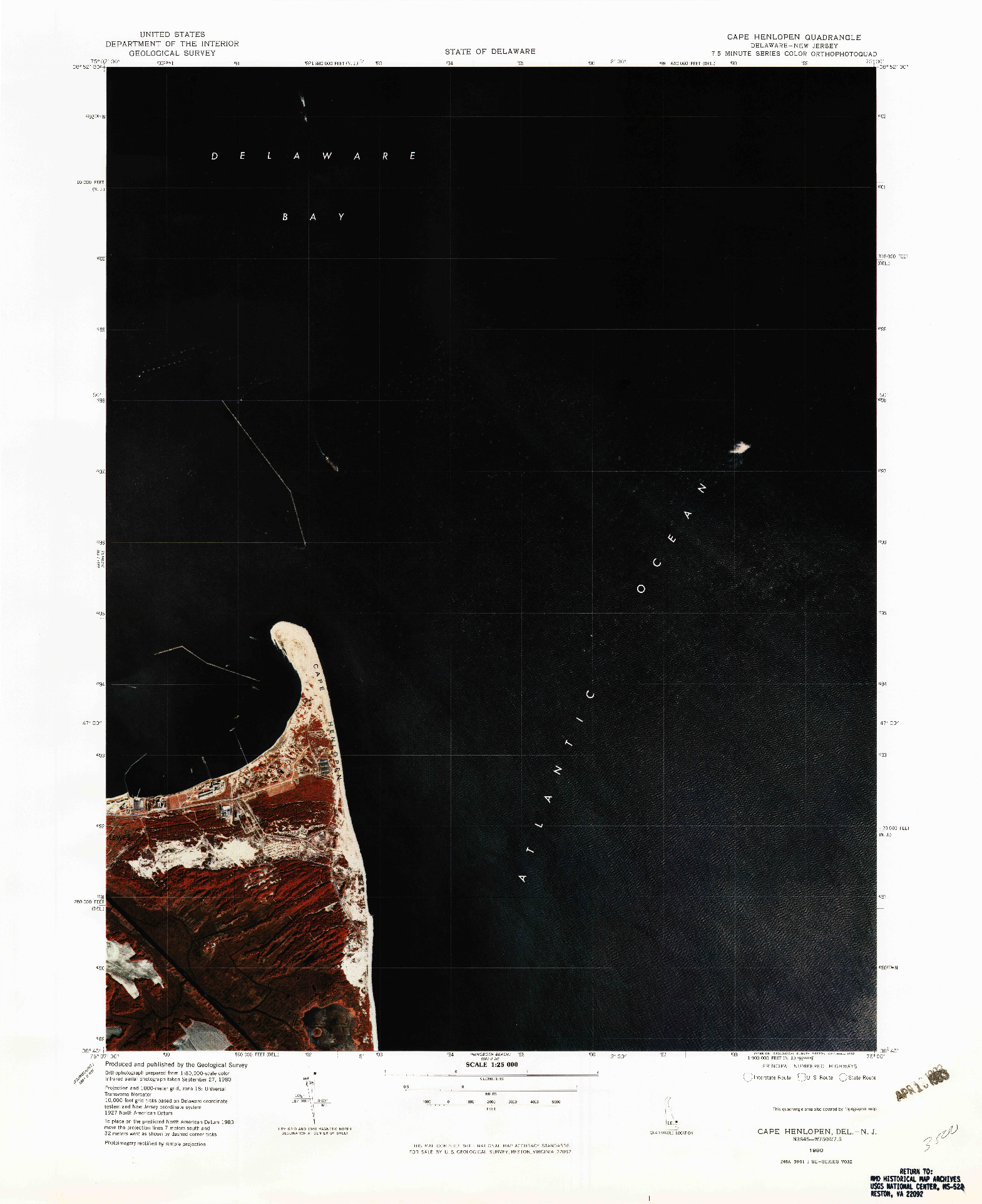 USGS 1:25000-SCALE QUADRANGLE FOR CAPE HENLOPEN, DE 1980