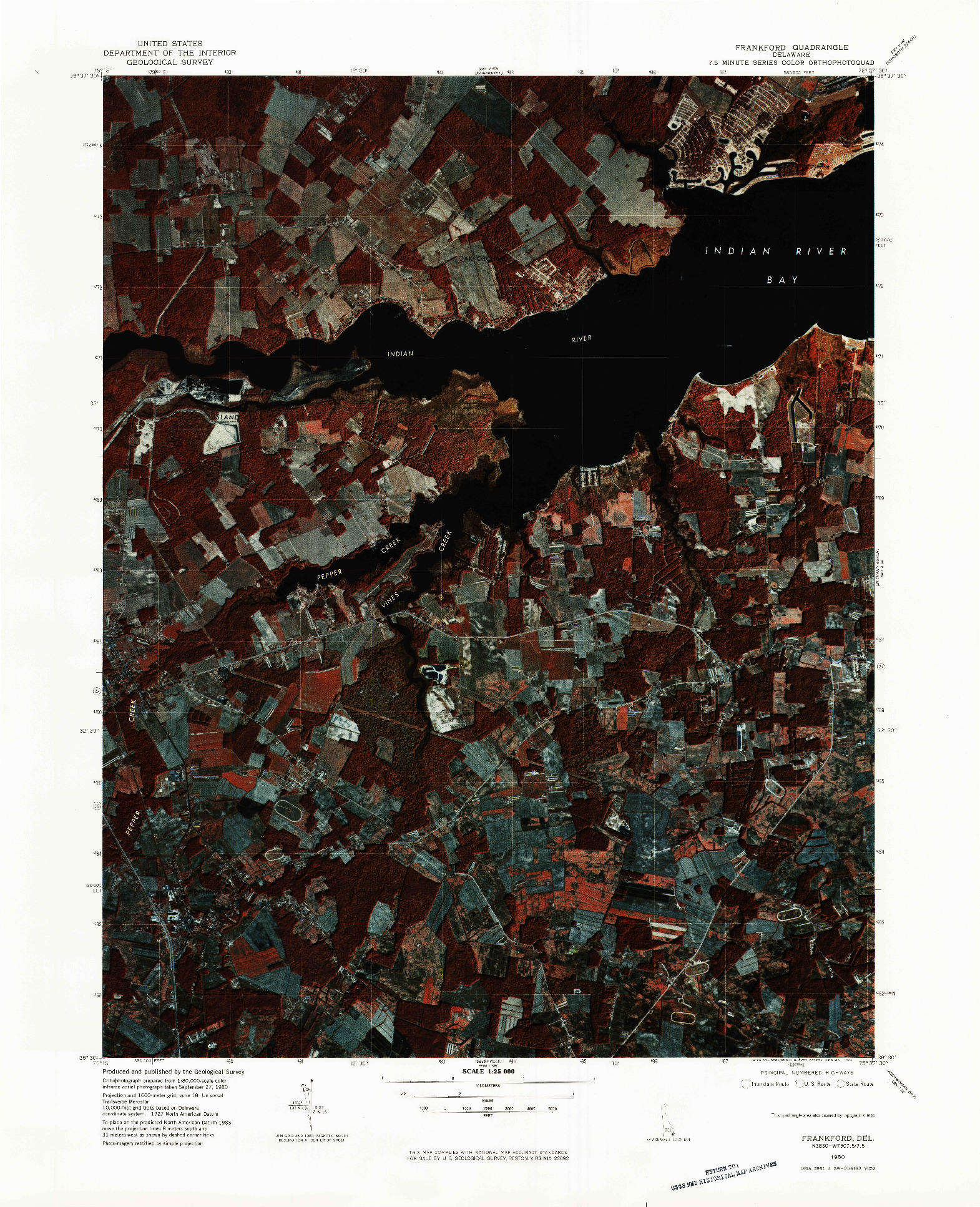 USGS 1:25000-SCALE QUADRANGLE FOR FRANKFORD, DE 1980