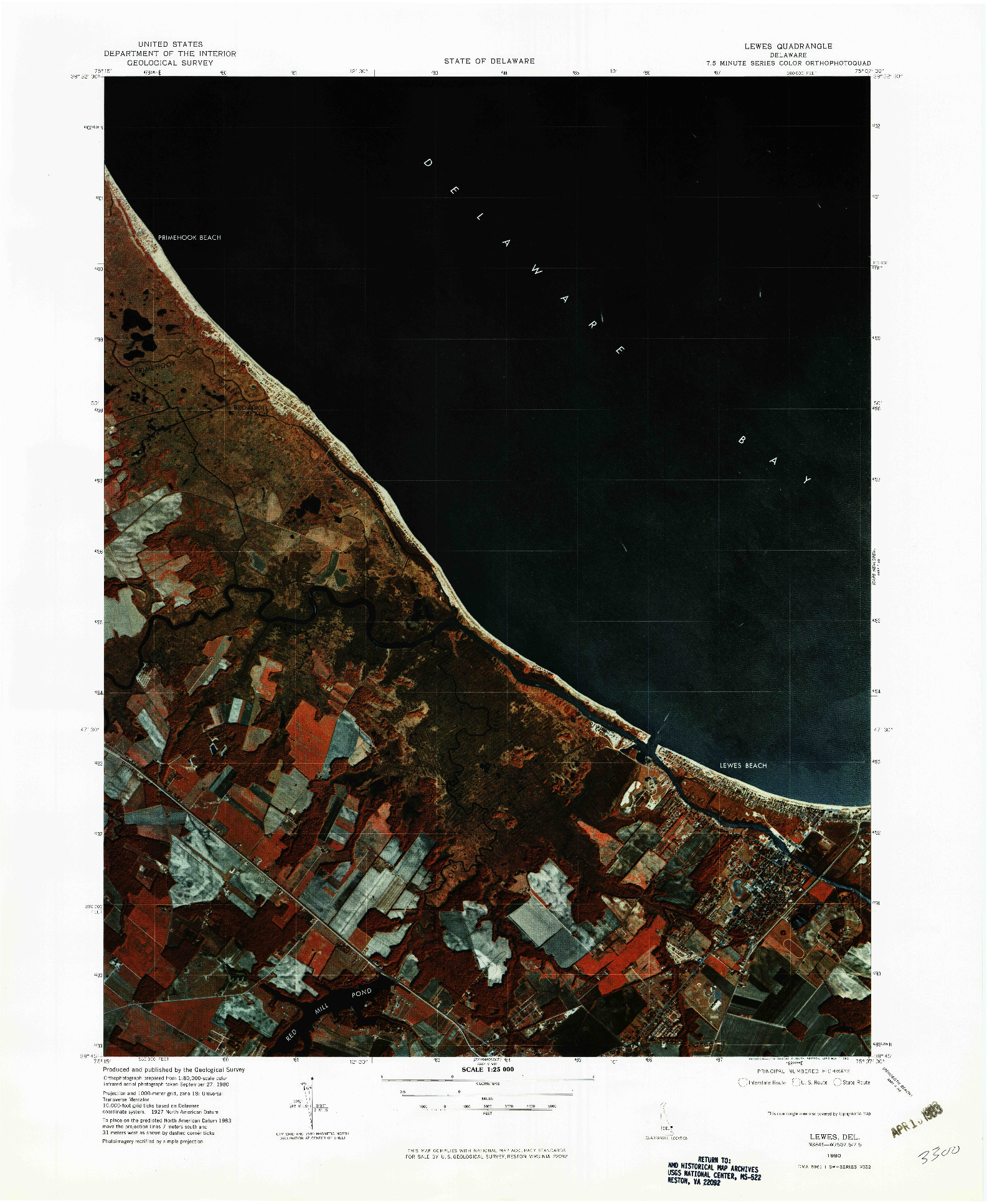 USGS 1:25000-SCALE QUADRANGLE FOR LEWES, DE 1980