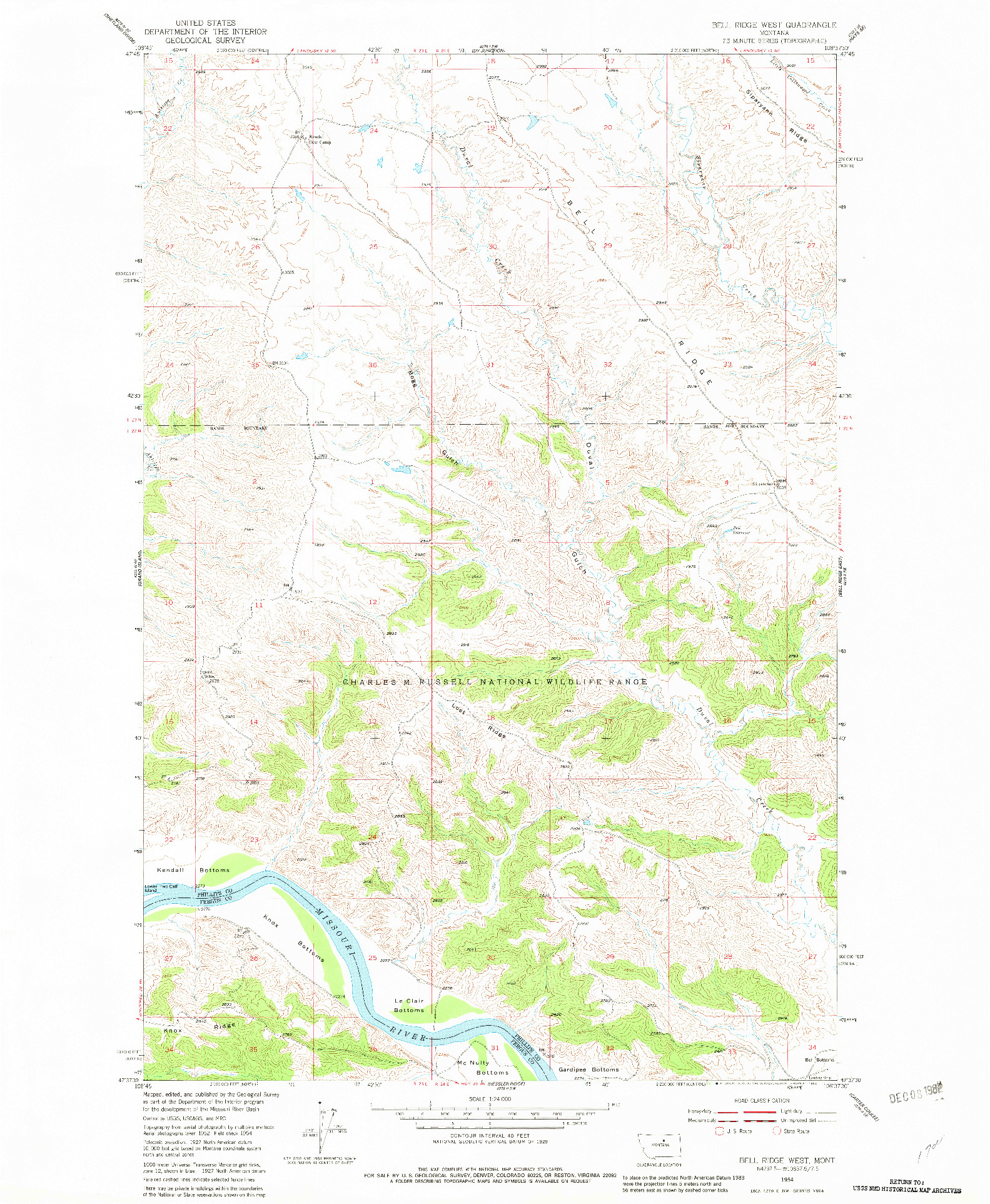 USGS 1:24000-SCALE QUADRANGLE FOR BELL RIDGE WEST, MT 1954