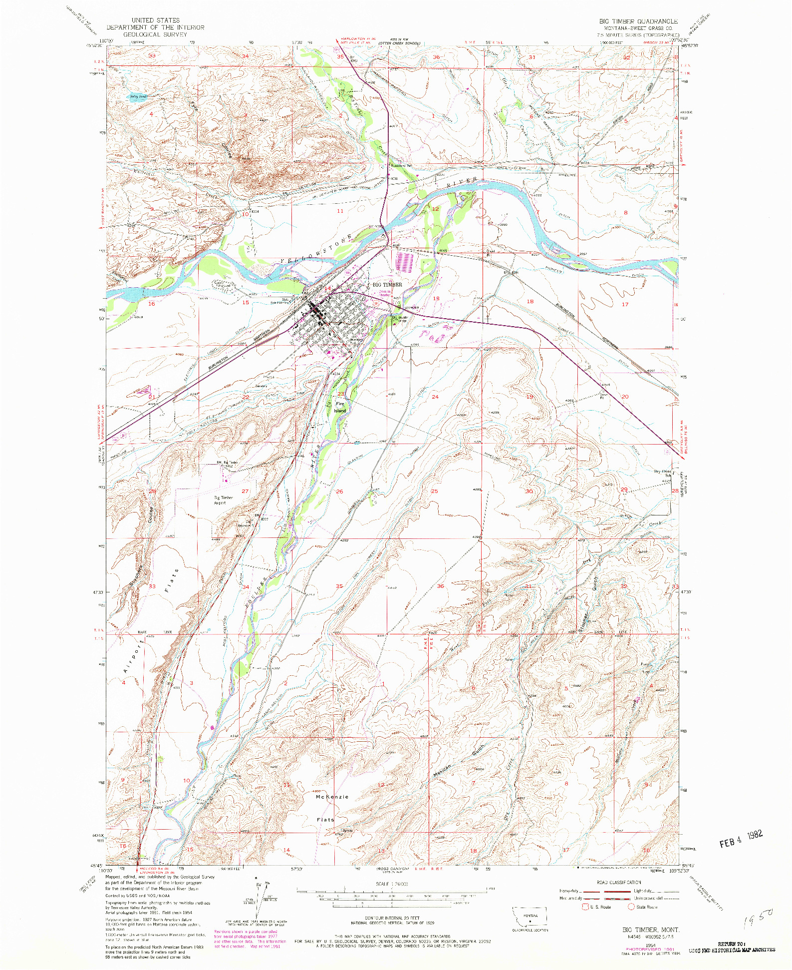 USGS 1:24000-SCALE QUADRANGLE FOR BIG TIMBER, MT 1954