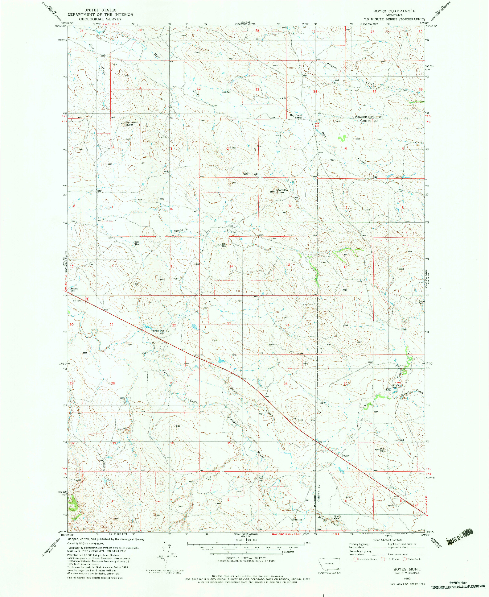 USGS 1:24000-SCALE QUADRANGLE FOR BOYES, MT 1982