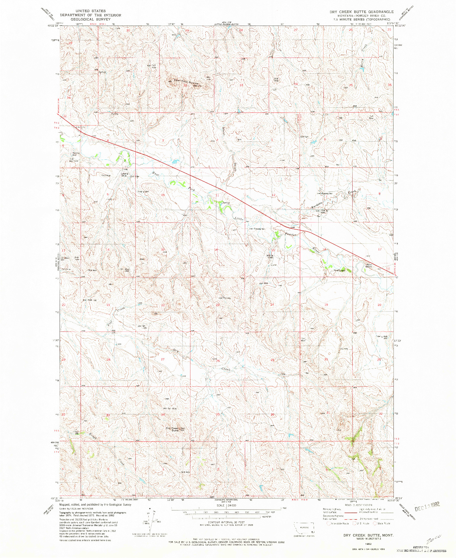 USGS 1:24000-SCALE QUADRANGLE FOR DRY CREEK BUTTE, MT 1982