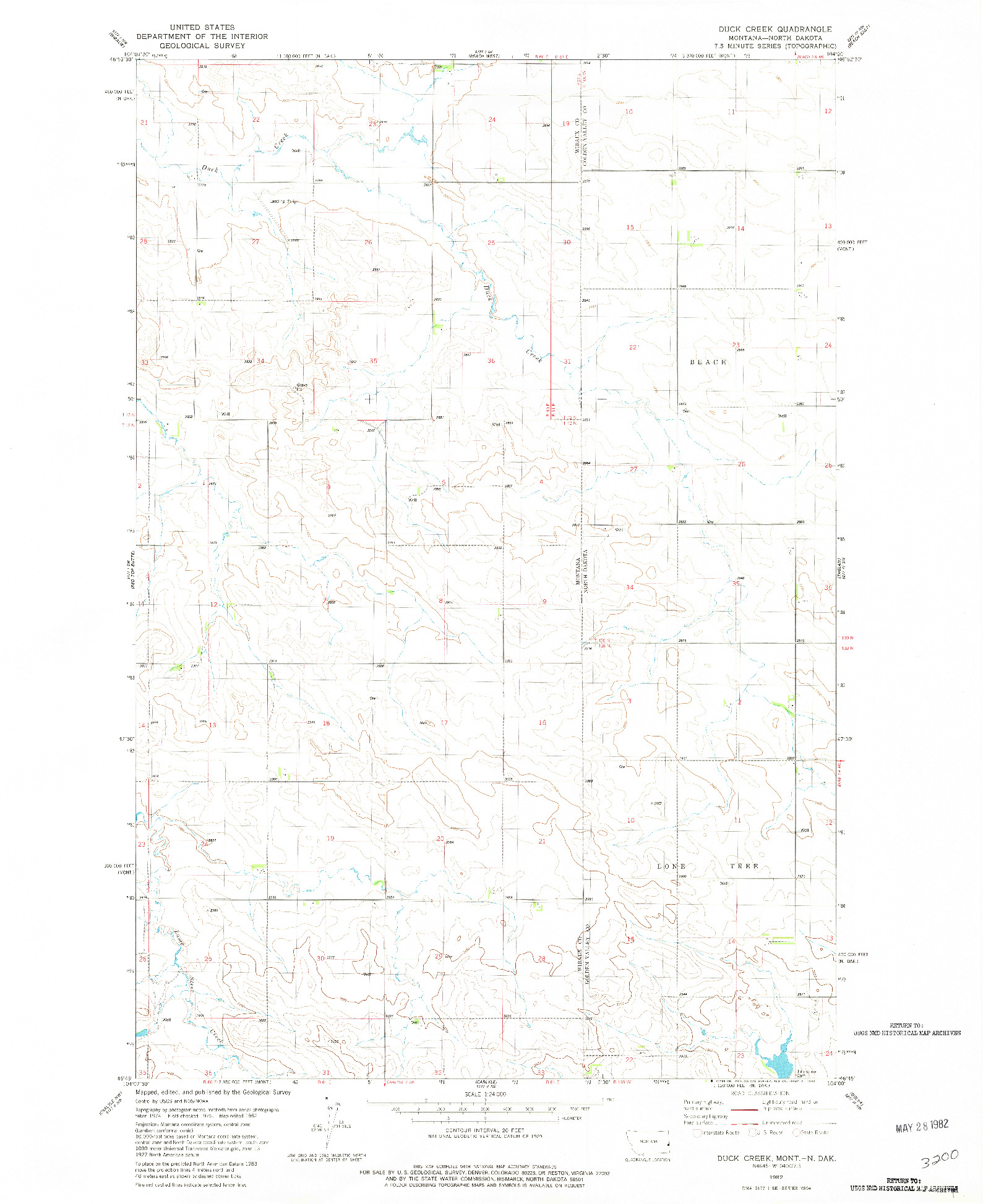 USGS 1:24000-SCALE QUADRANGLE FOR DUCK CREEK, MT 1982