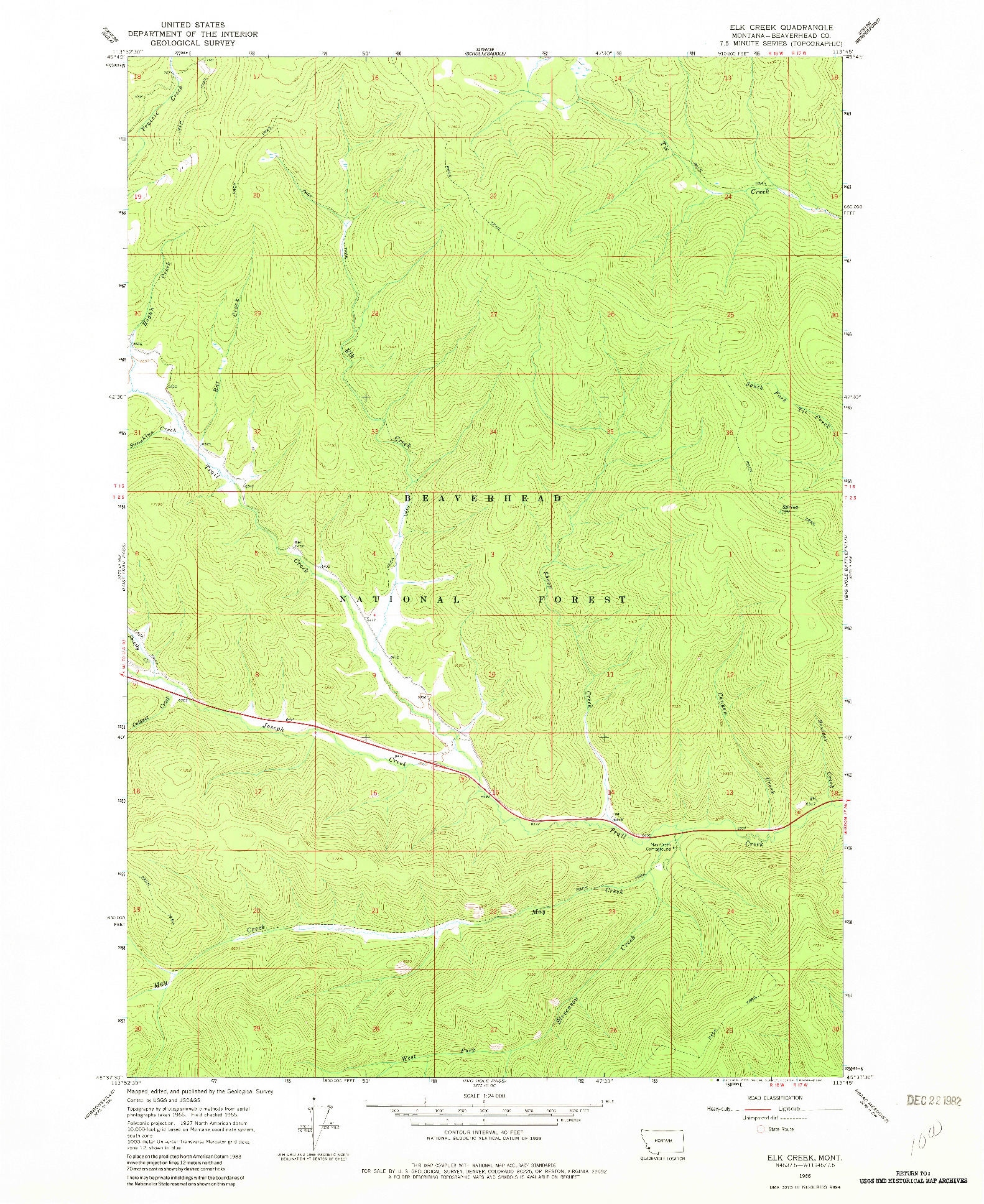 USGS 1:24000-SCALE QUADRANGLE FOR ELK CREEK, MT 1966