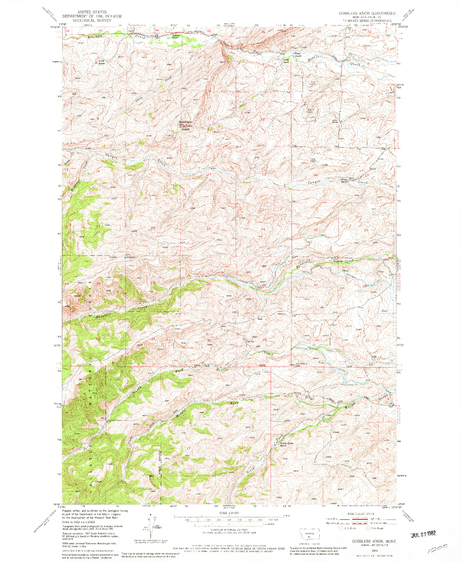 USGS 1:24000-SCALE QUADRANGLE FOR GOBBLERS KNOB, MT 1951