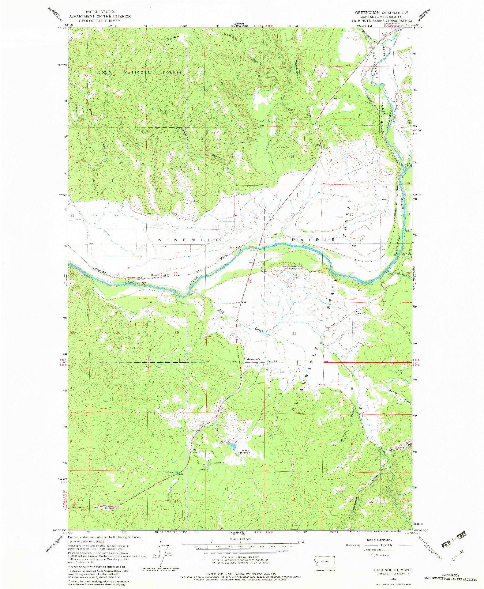 USGS 1:24000-SCALE QUADRANGLE FOR GREENOUGH, MT 1965