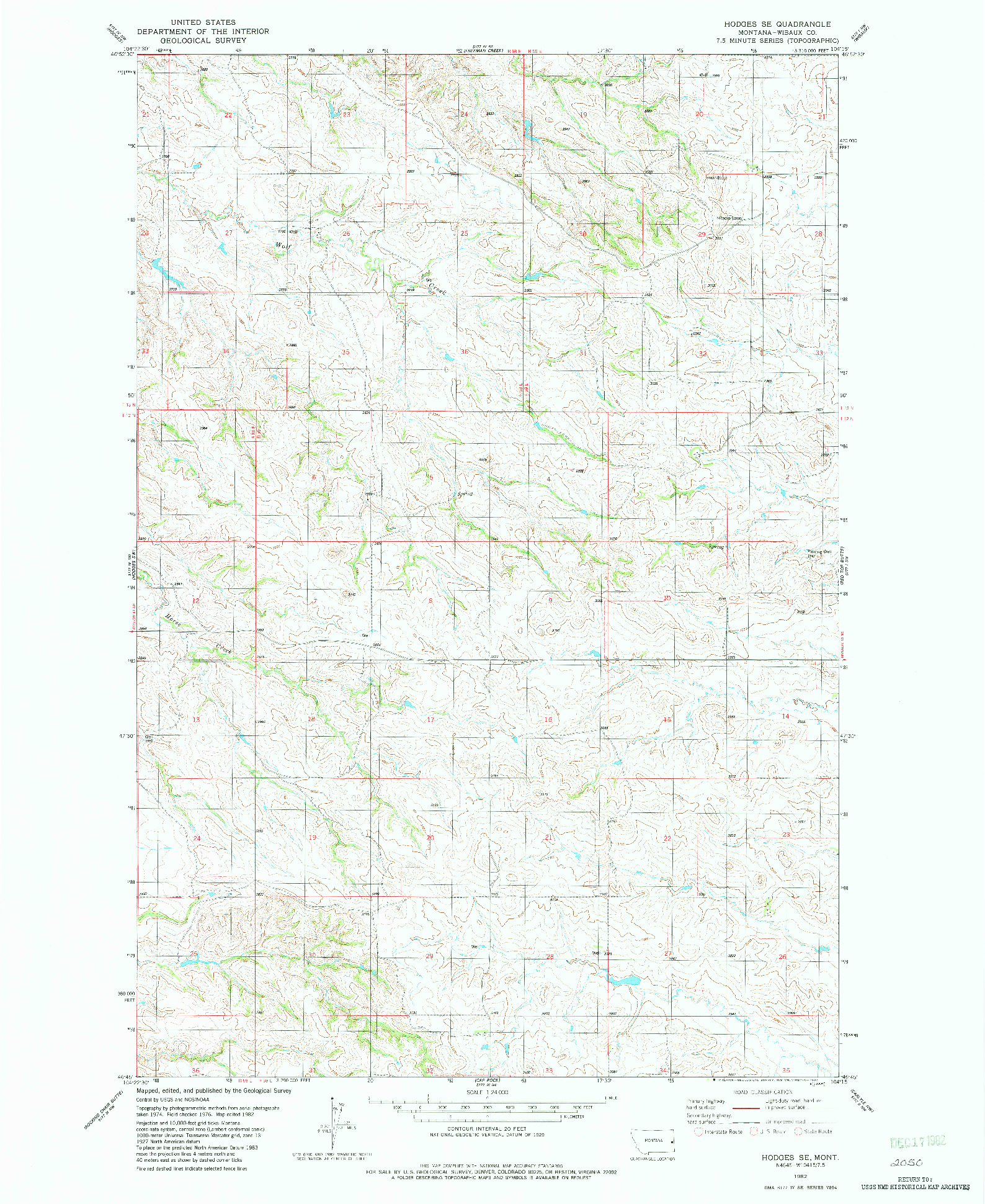 USGS 1:24000-SCALE QUADRANGLE FOR HODGES SE, MT 1982