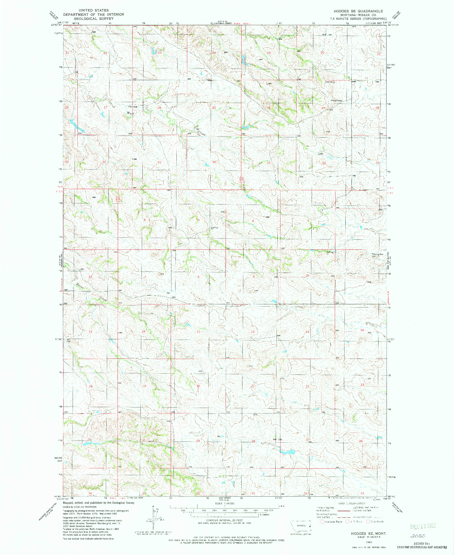 USGS 1:24000-SCALE QUADRANGLE FOR HODGES SE, MT 1982