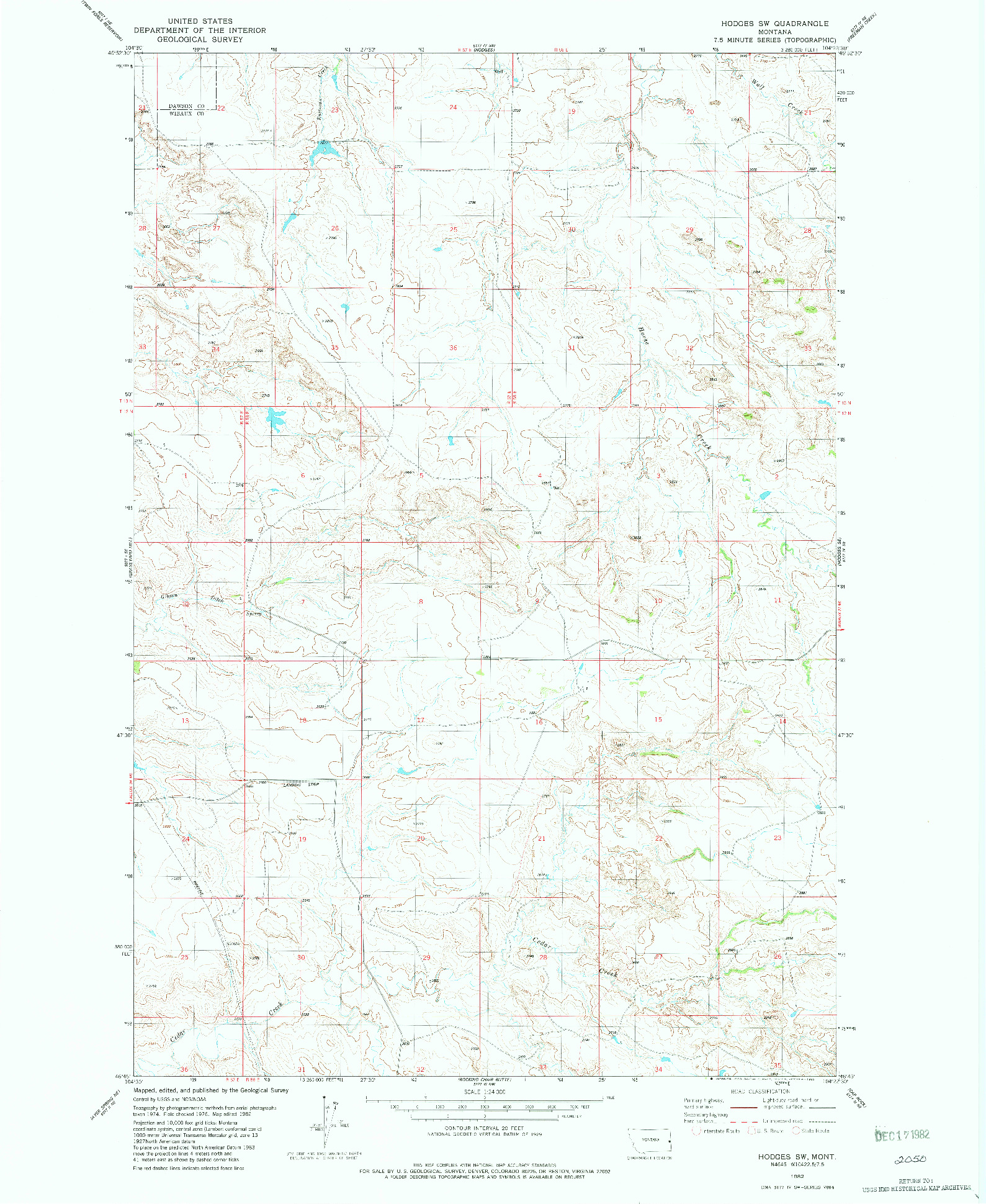 USGS 1:24000-SCALE QUADRANGLE FOR HODGES SW, MT 1982