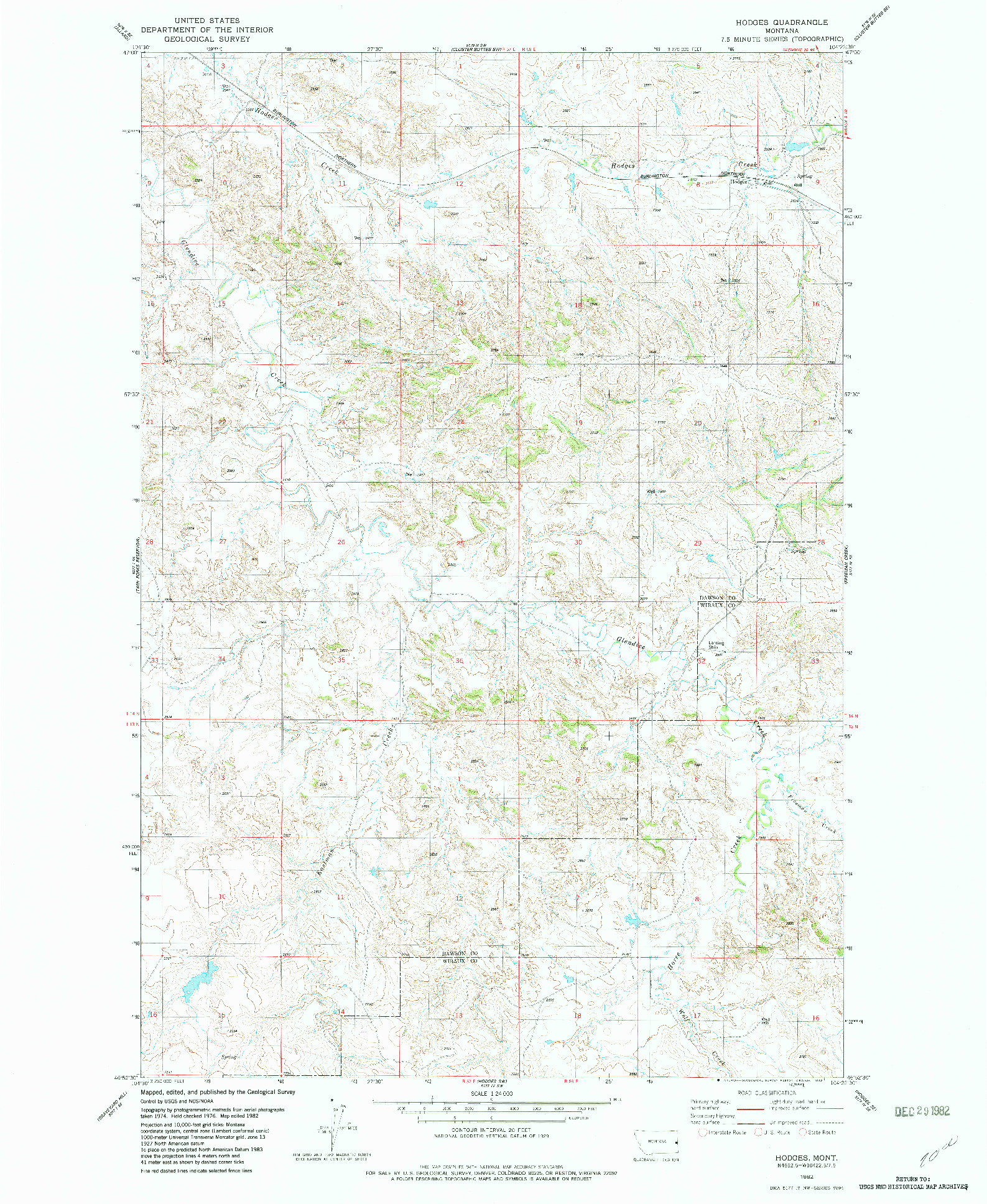 USGS 1:24000-SCALE QUADRANGLE FOR HODGES, MT 1982