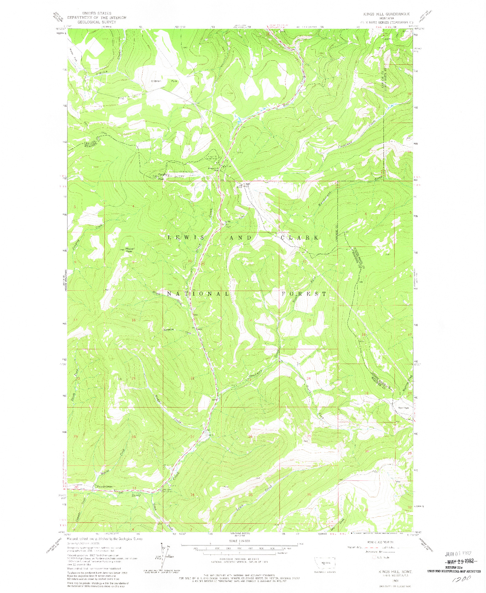 USGS 1:24000-SCALE QUADRANGLE FOR KINGS HILL, MT 1961