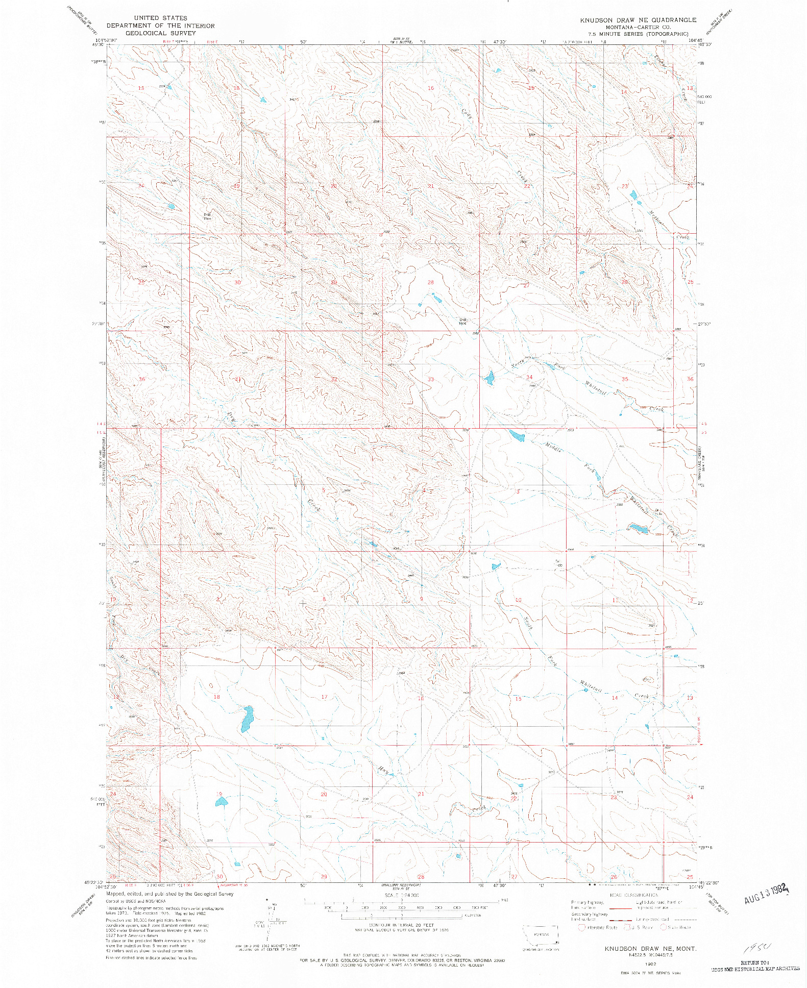 USGS 1:24000-SCALE QUADRANGLE FOR KNUDSON DRAW NE, MT 1982