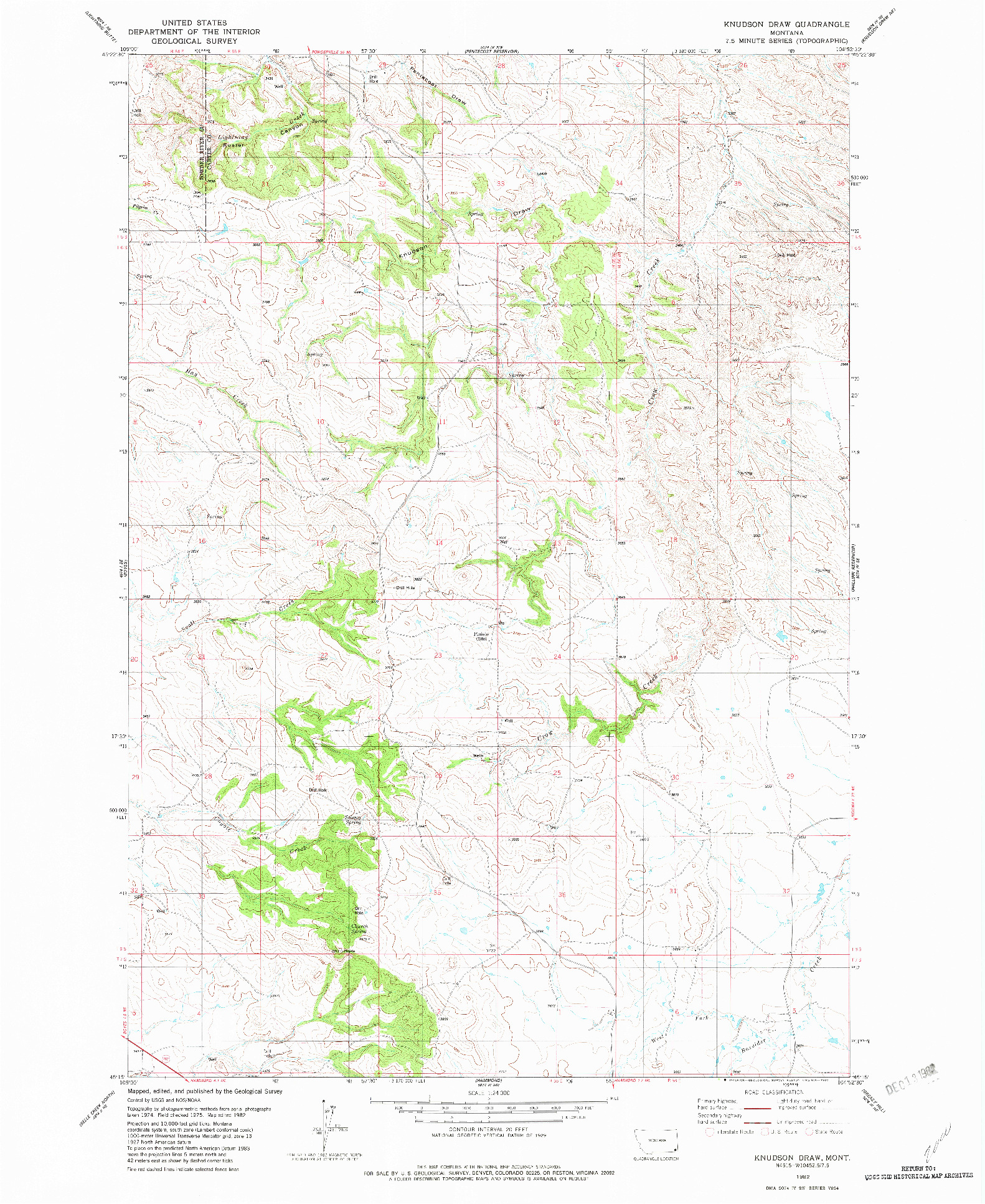 USGS 1:24000-SCALE QUADRANGLE FOR KNUDSON DRAW, MT 1982