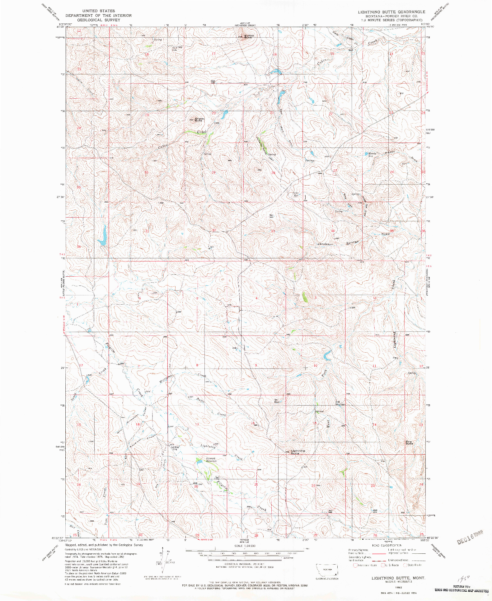 USGS 1:24000-SCALE QUADRANGLE FOR LIGHTNING BUTTE, MT 1982