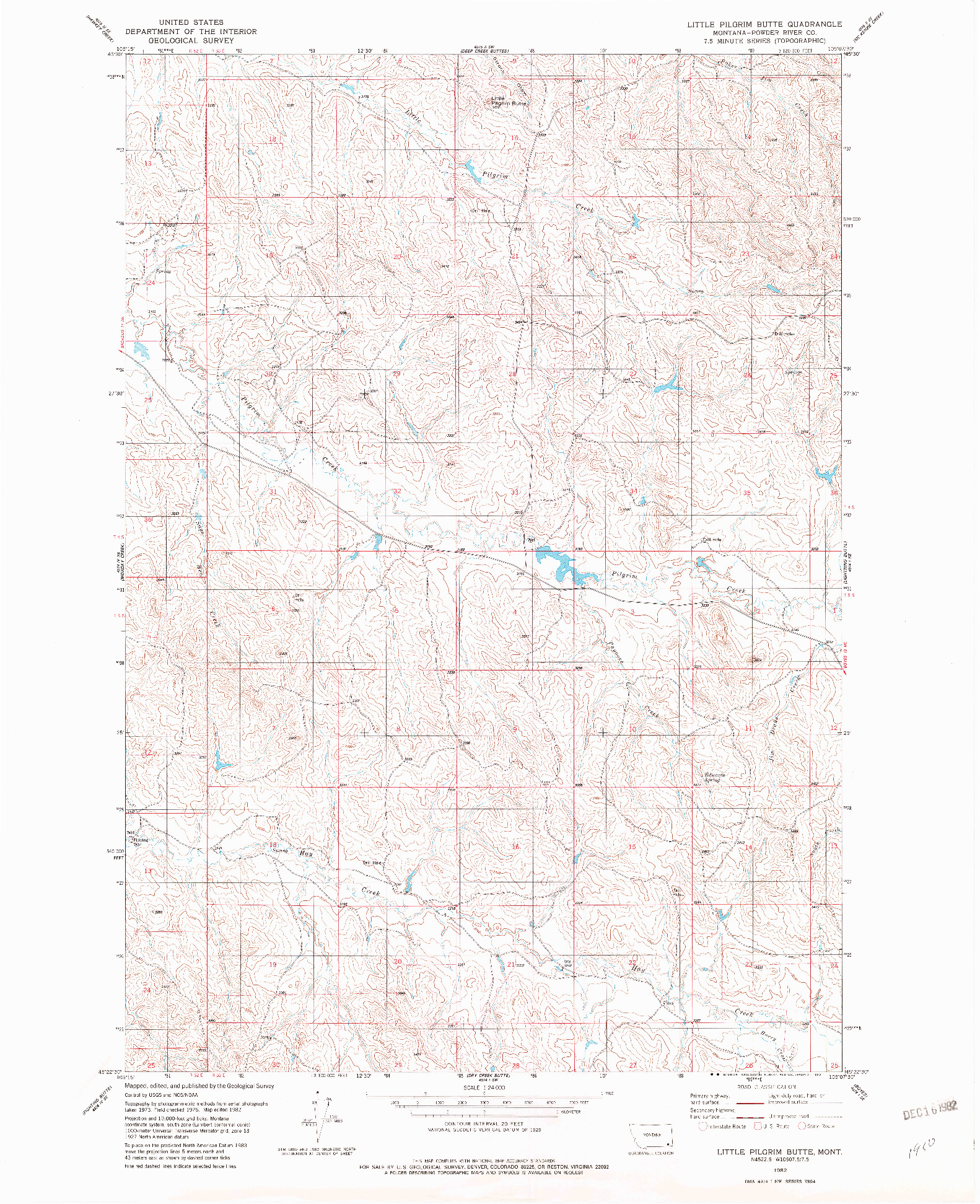 USGS 1:24000-SCALE QUADRANGLE FOR LITTLE PILGRIM BUTTE, MT 1982