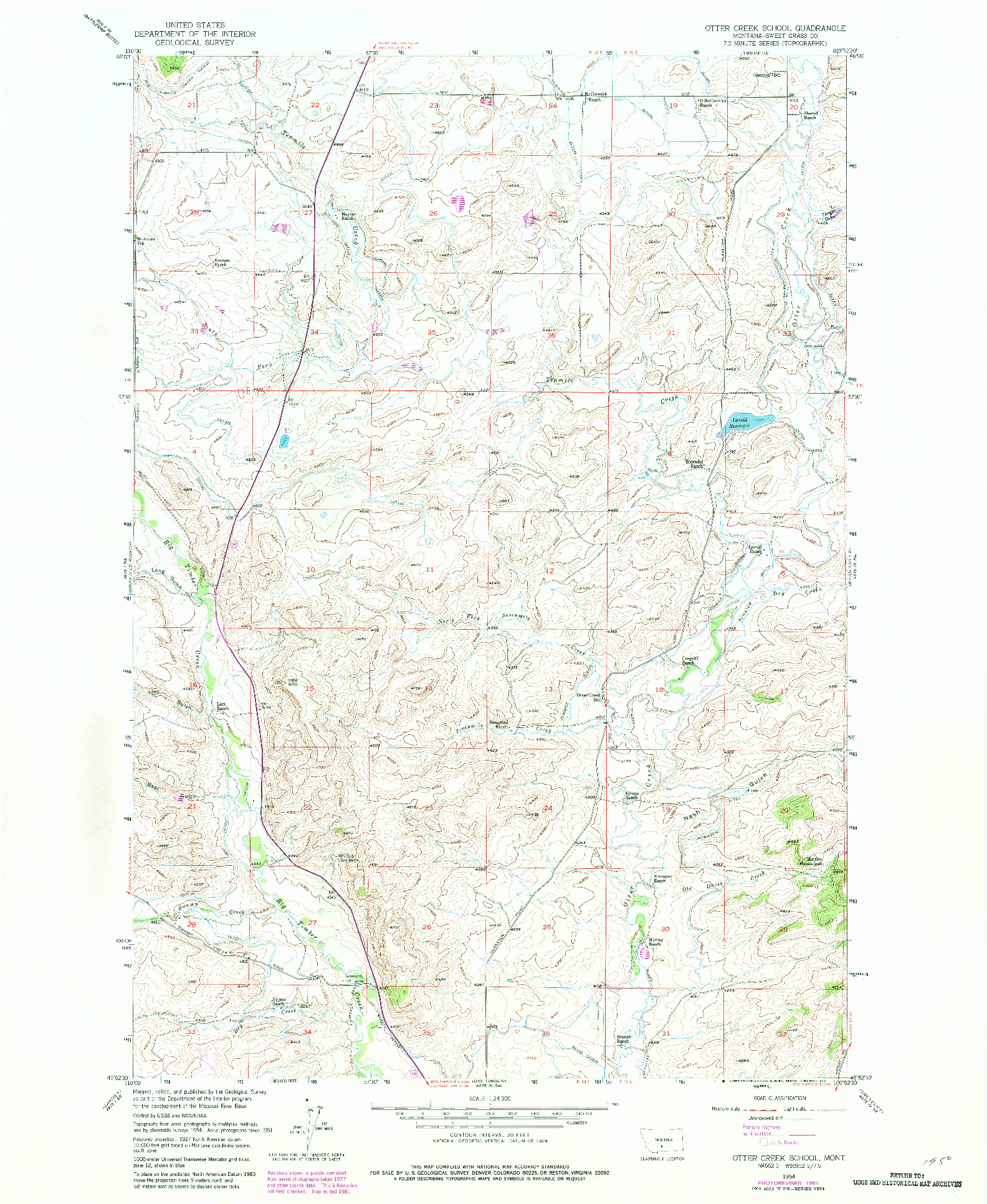 USGS 1:24000-SCALE QUADRANGLE FOR OTTER CREEK SCHOOL, MT 1954