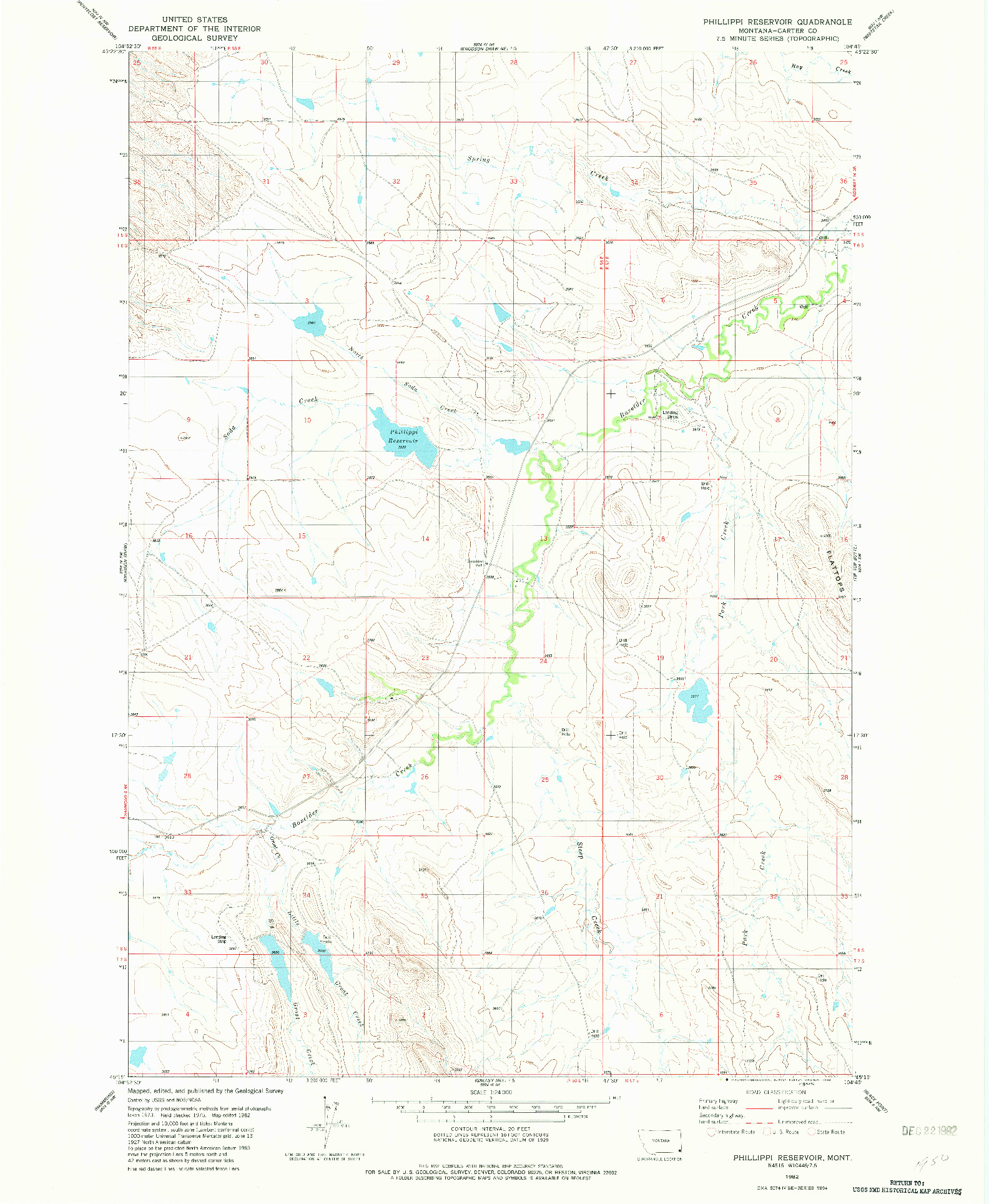 USGS 1:24000-SCALE QUADRANGLE FOR PHILLIPPI RESERVOIR, MT 1982