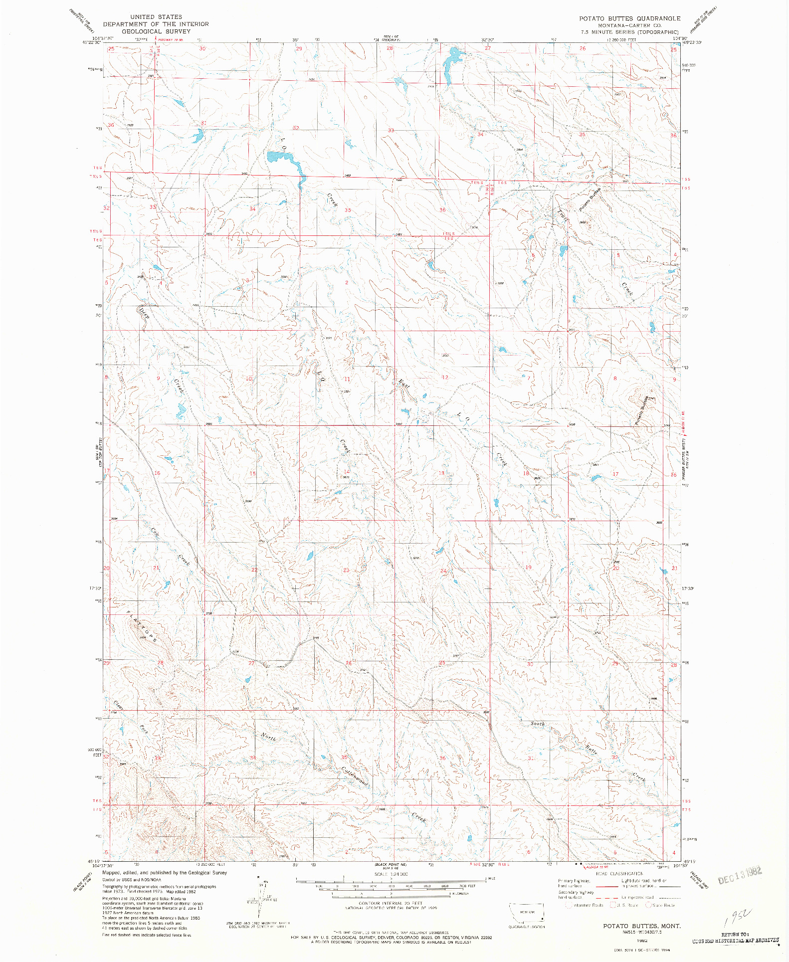 USGS 1:24000-SCALE QUADRANGLE FOR POTATO BUTTES, MT 1982