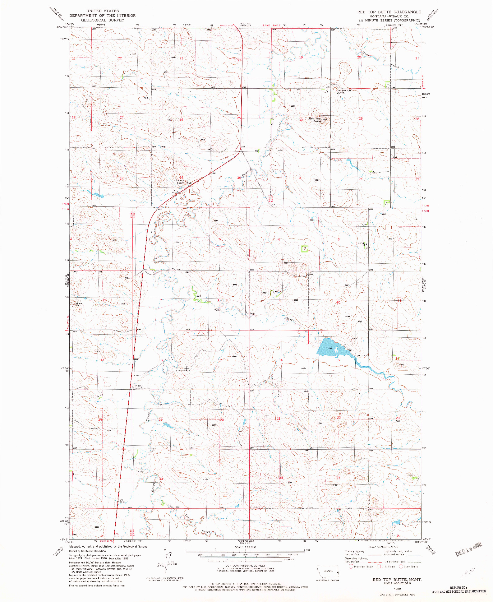 USGS 1:24000-SCALE QUADRANGLE FOR RED TOP BUTTE, MT 1982