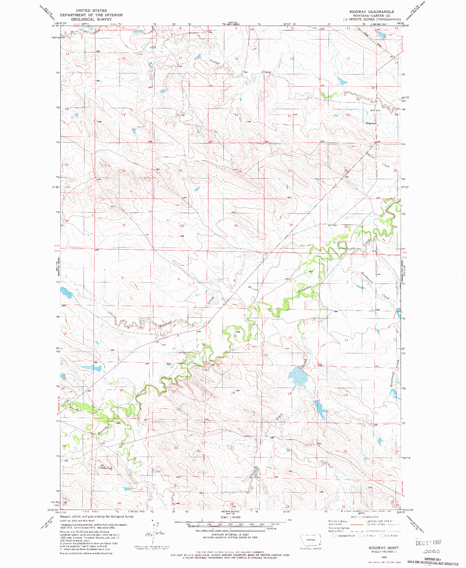 USGS 1:24000-SCALE QUADRANGLE FOR RIDGWAY, MT 1982