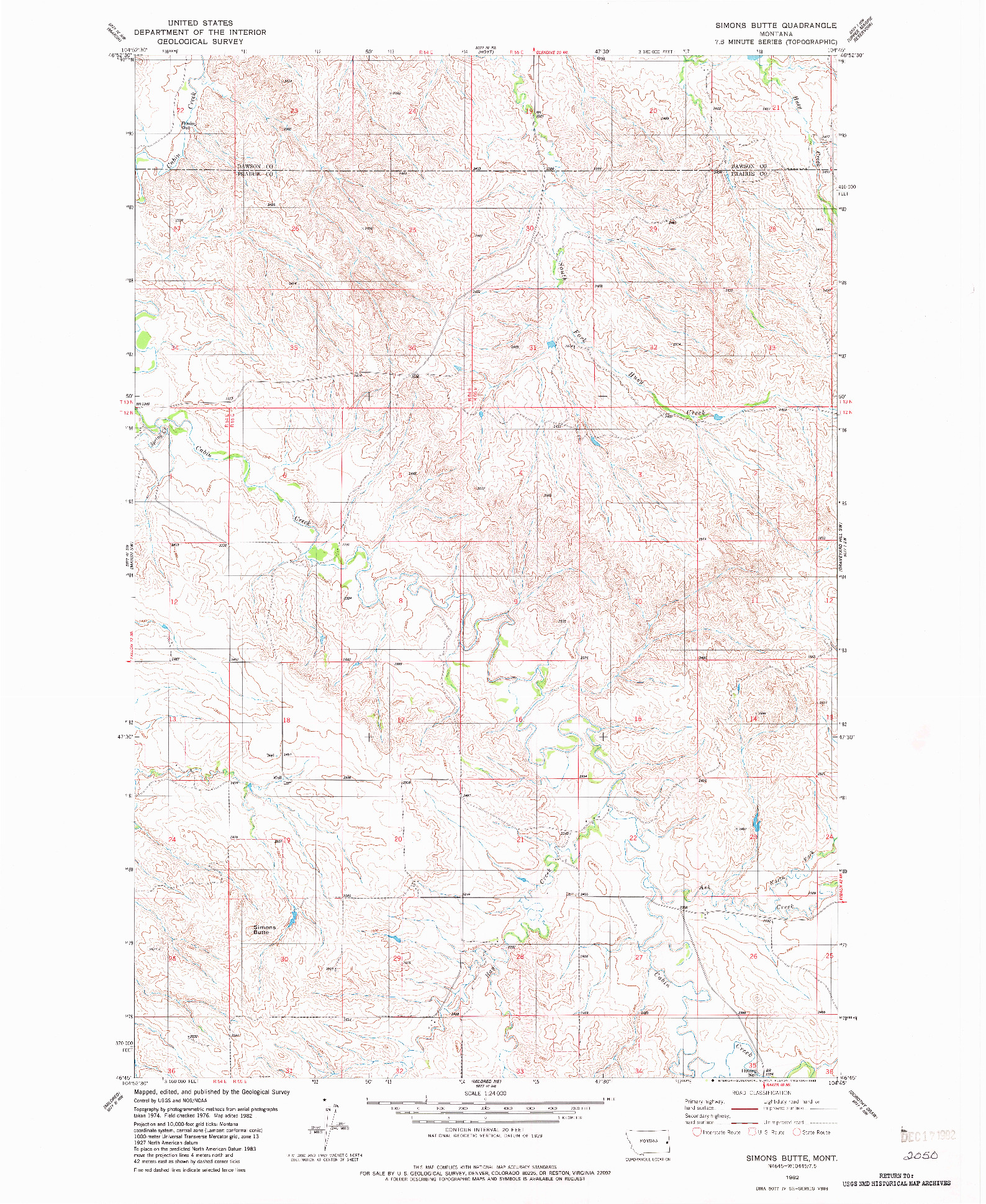 USGS 1:24000-SCALE QUADRANGLE FOR SIMONS BUTTE, MT 1982