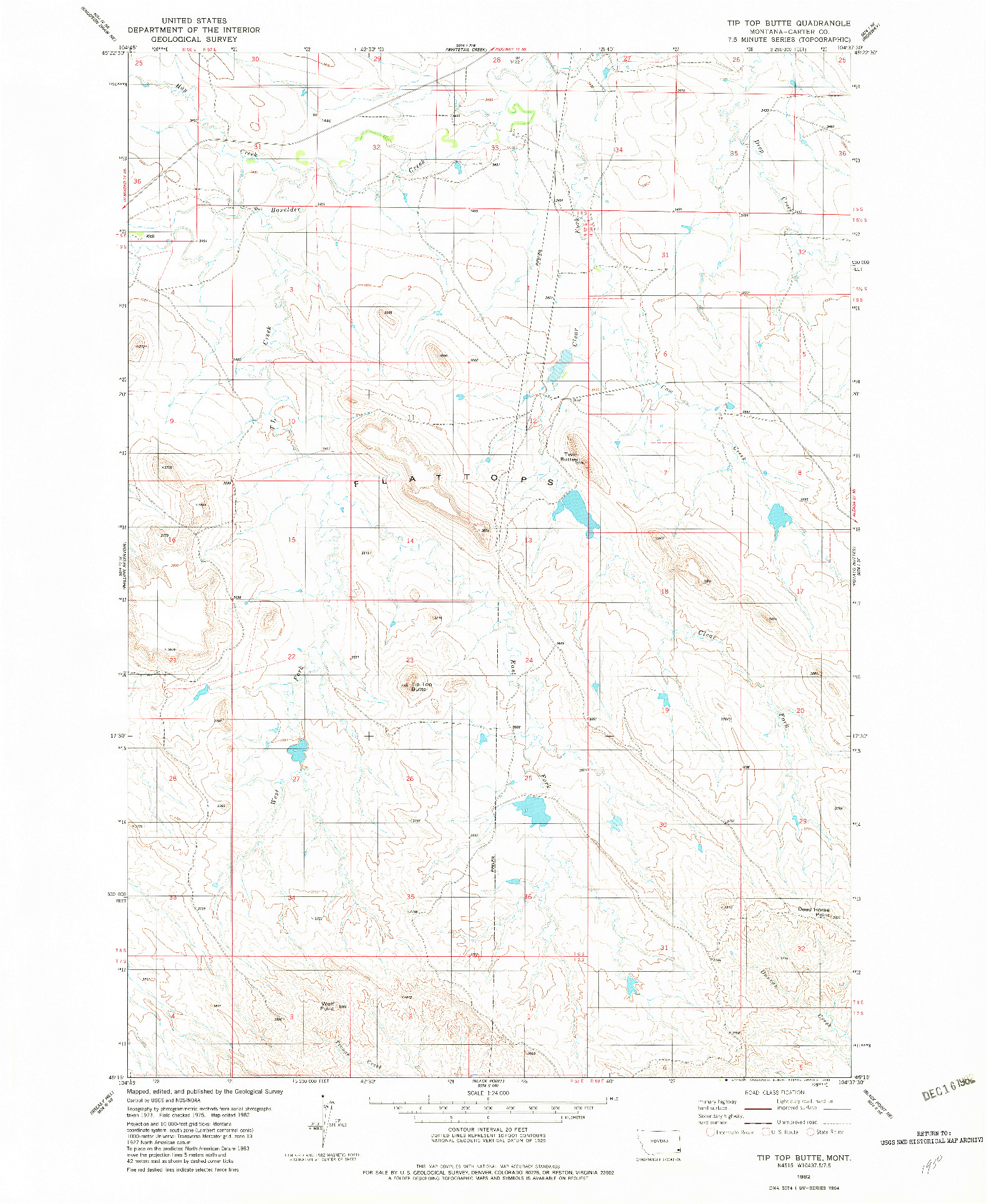 USGS 1:24000-SCALE QUADRANGLE FOR TIP TOP BUTTE, MT 1982