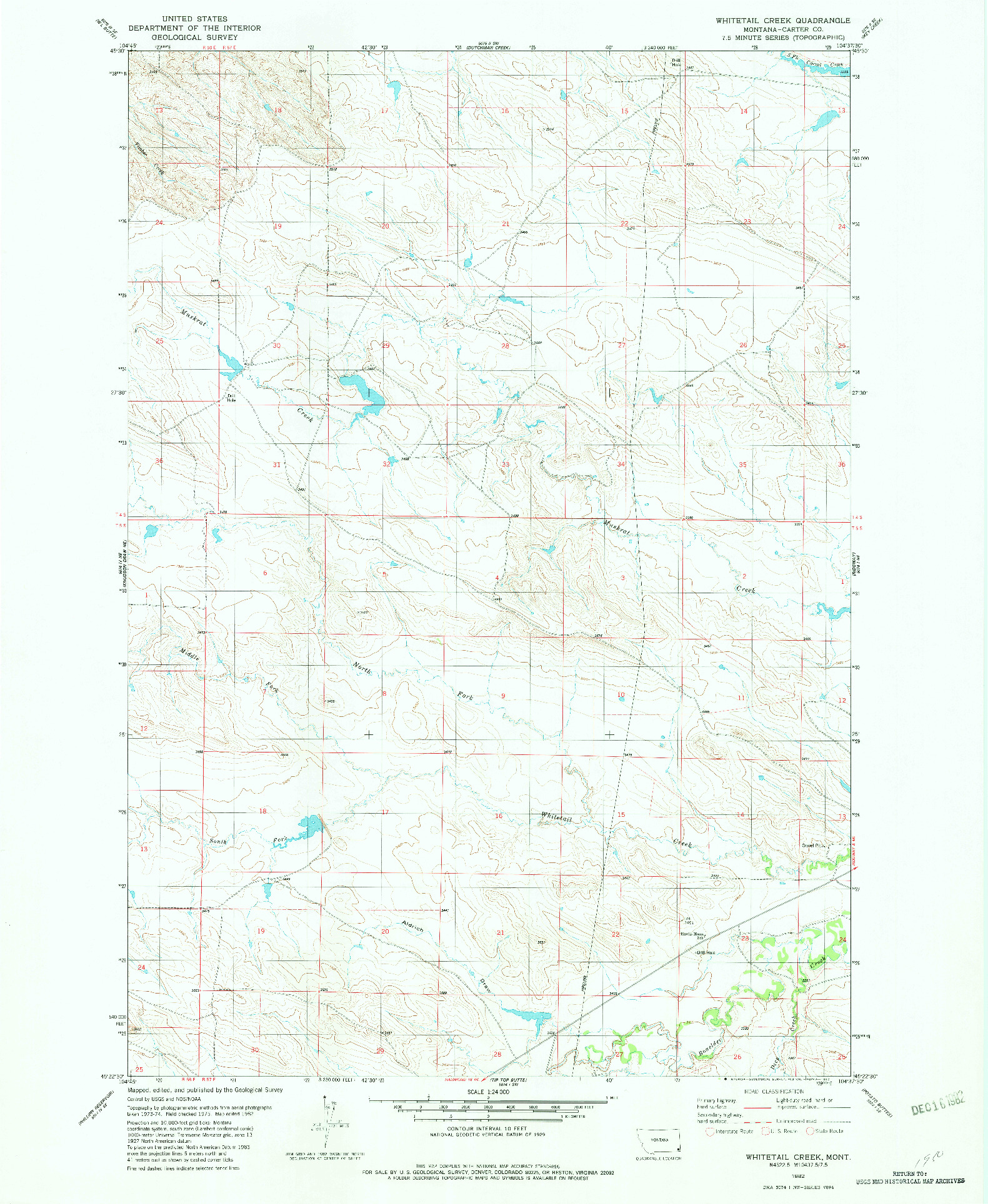 USGS 1:24000-SCALE QUADRANGLE FOR WHITETAIL CREEK, MT 1982