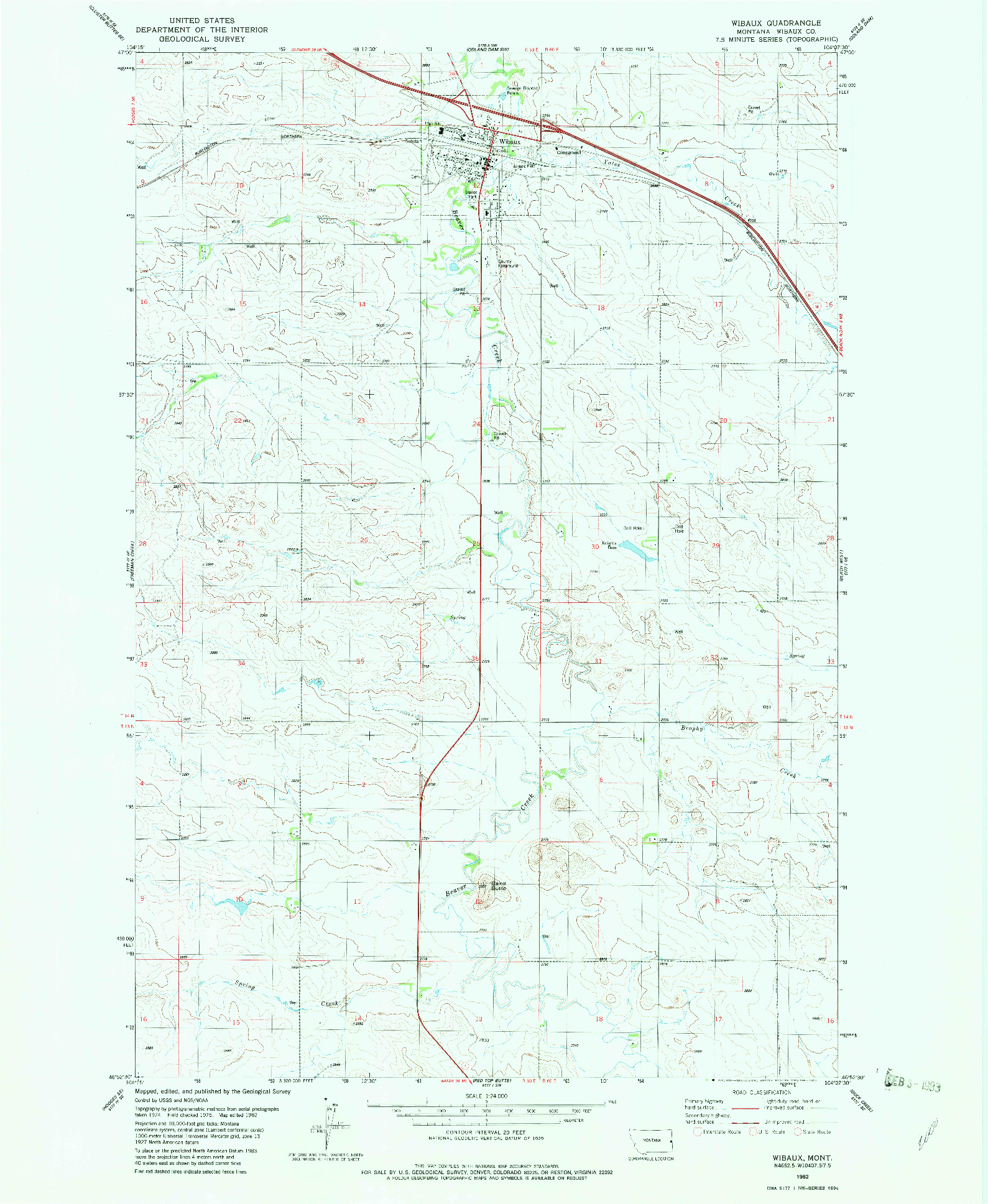 USGS 1:24000-SCALE QUADRANGLE FOR WIBAUX, MT 1982