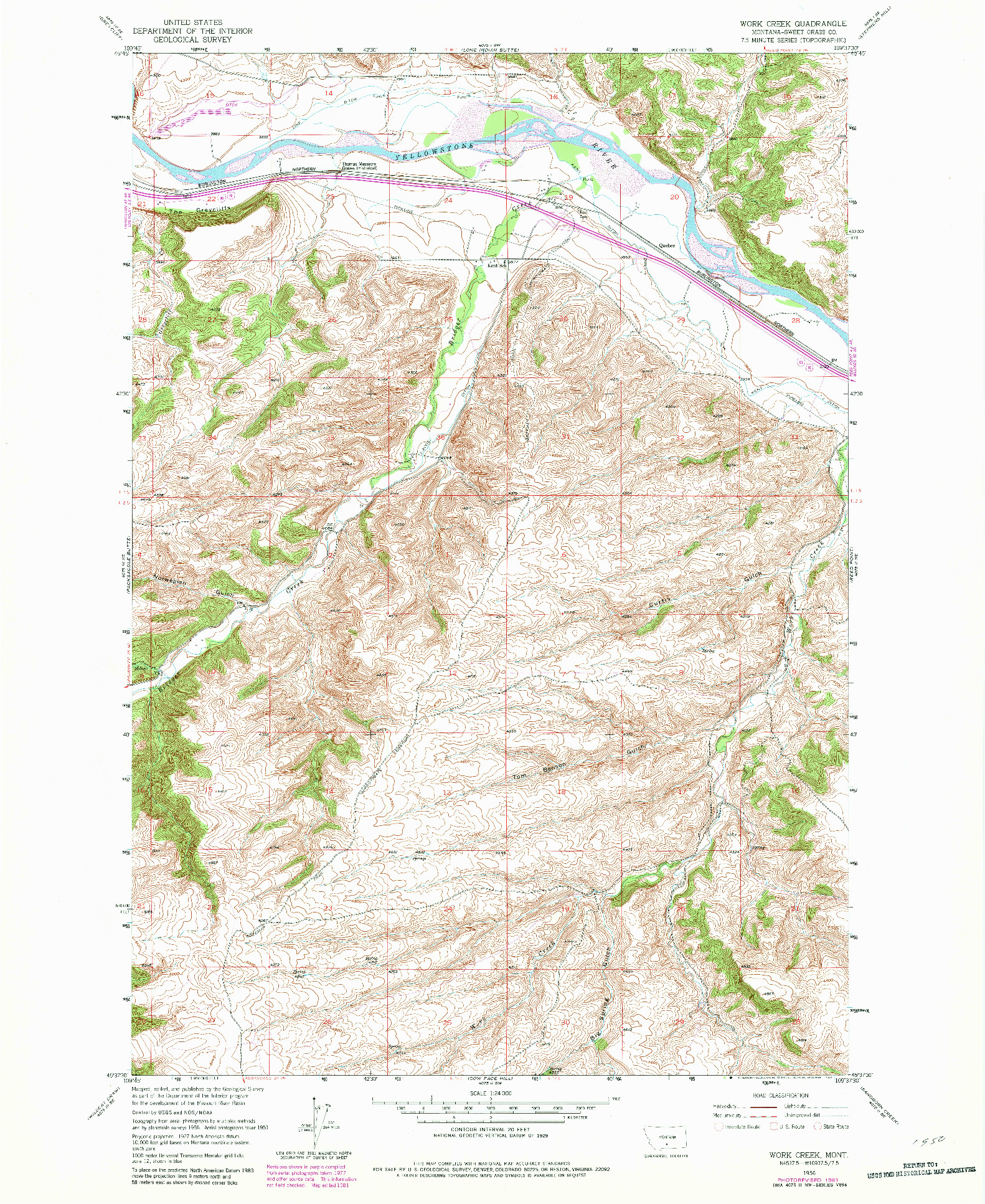 USGS 1:24000-SCALE QUADRANGLE FOR WORK CREEK, MT 1956