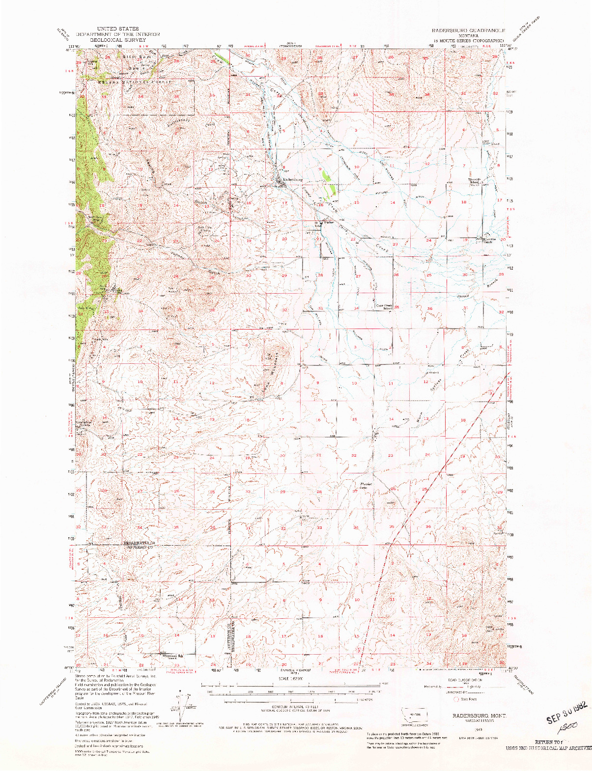 USGS 1:62500-SCALE QUADRANGLE FOR RADERSBURG, MT 1949