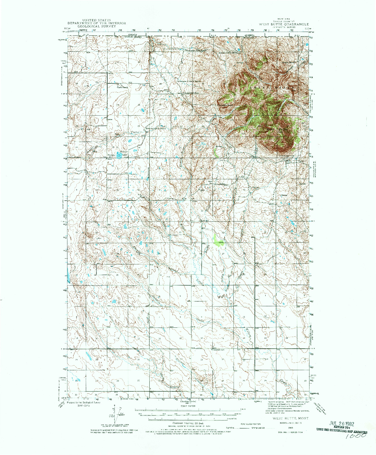 USGS 1:62500-SCALE QUADRANGLE FOR WEST BUTTE, MT 1945