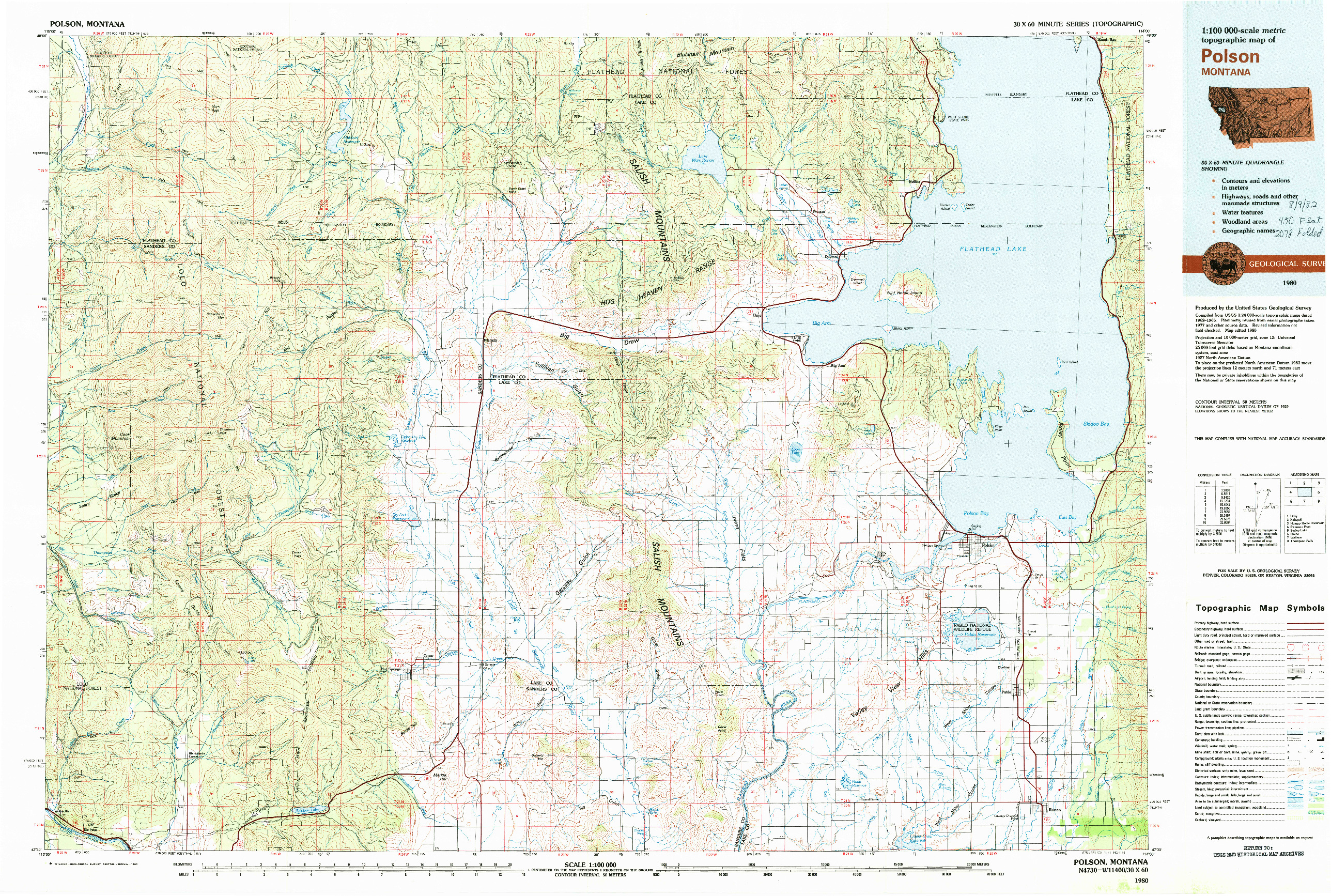 USGS 1:100000-SCALE QUADRANGLE FOR POLSON, MT 1980