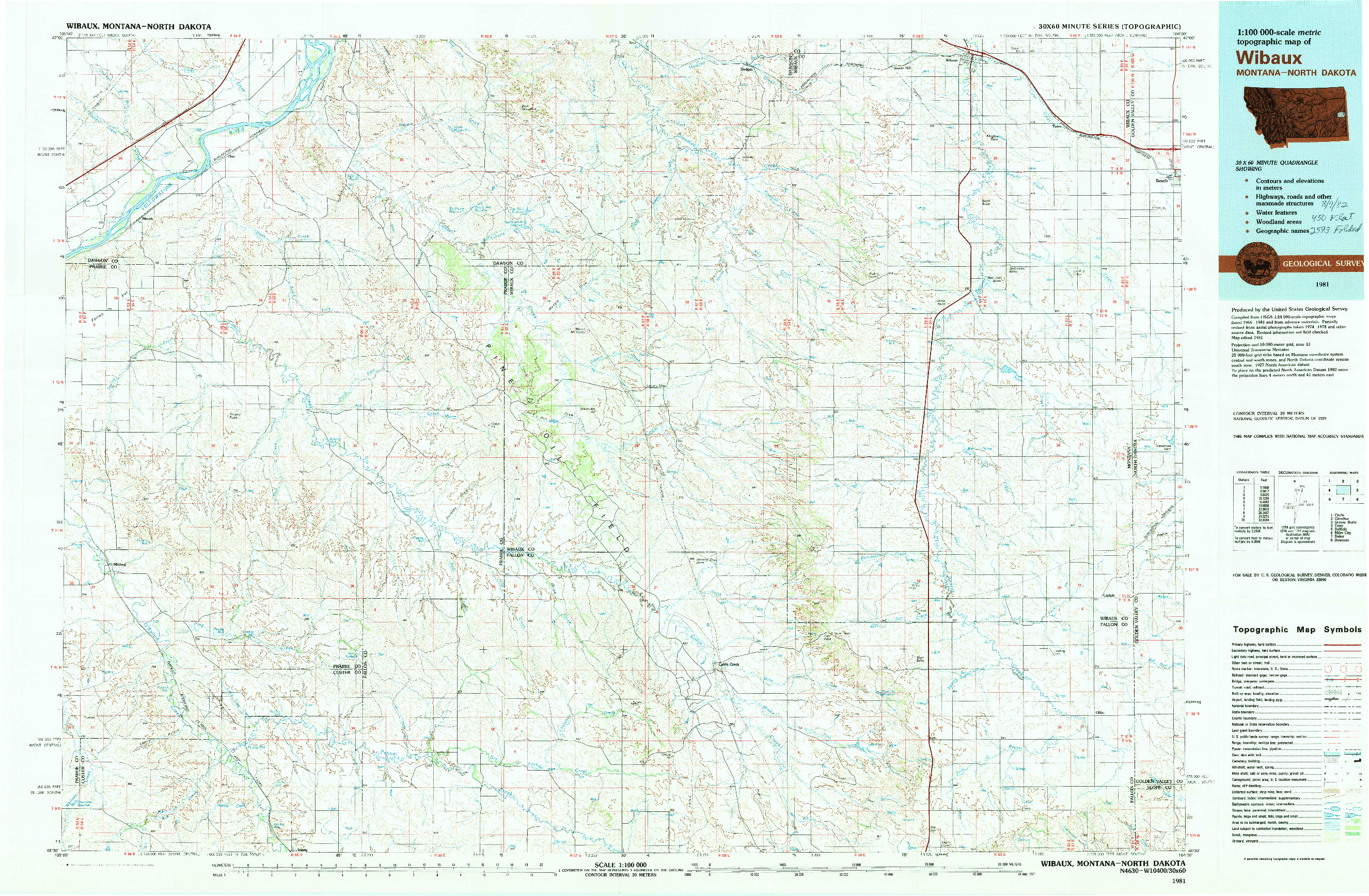 USGS 1:100000-SCALE QUADRANGLE FOR WIBAUX, MT 1981