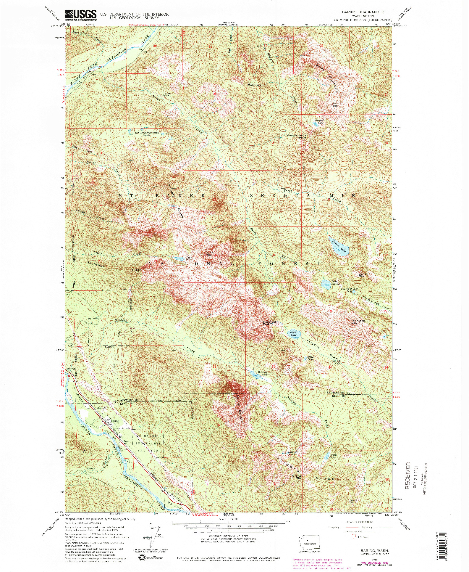 USGS 1:24000-SCALE QUADRANGLE FOR BARING, WA 1965