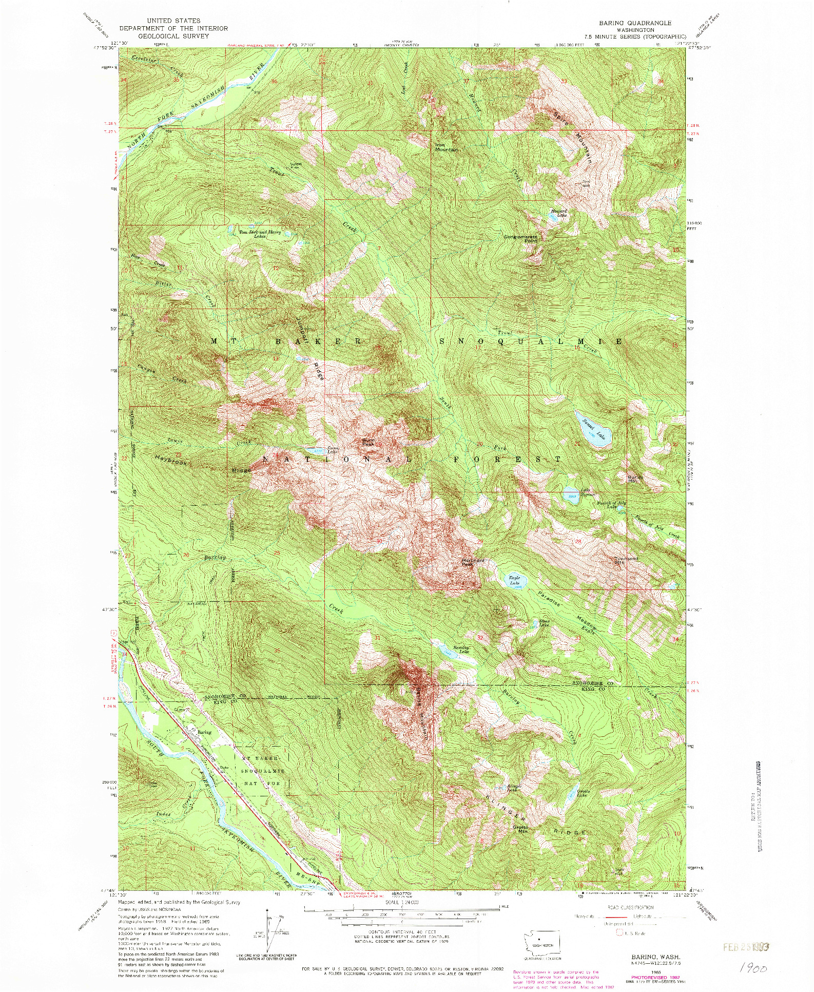 USGS 1:24000-SCALE QUADRANGLE FOR BARING, WA 1965
