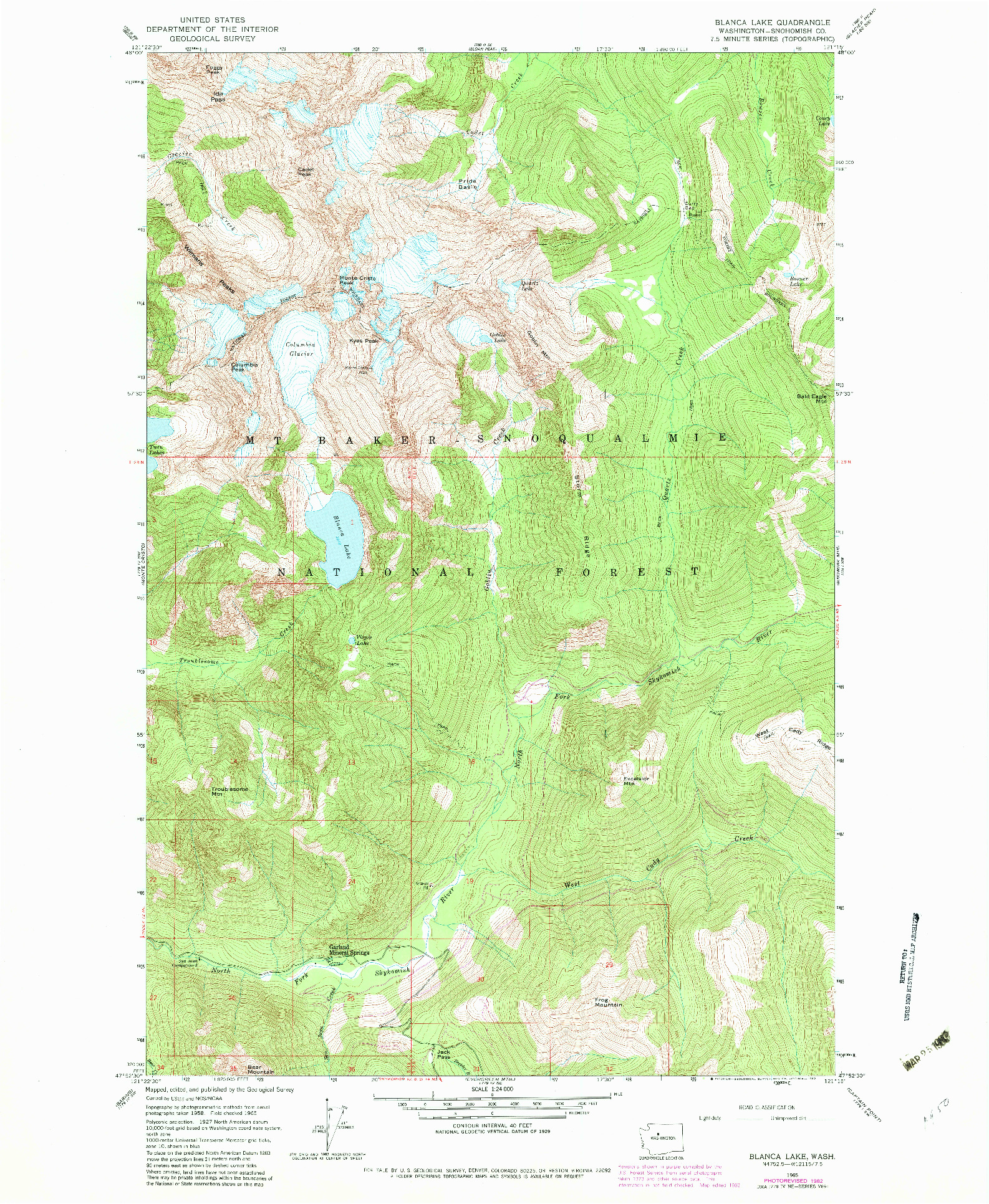 USGS 1:24000-SCALE QUADRANGLE FOR BLANCA LAKE, WA 1965