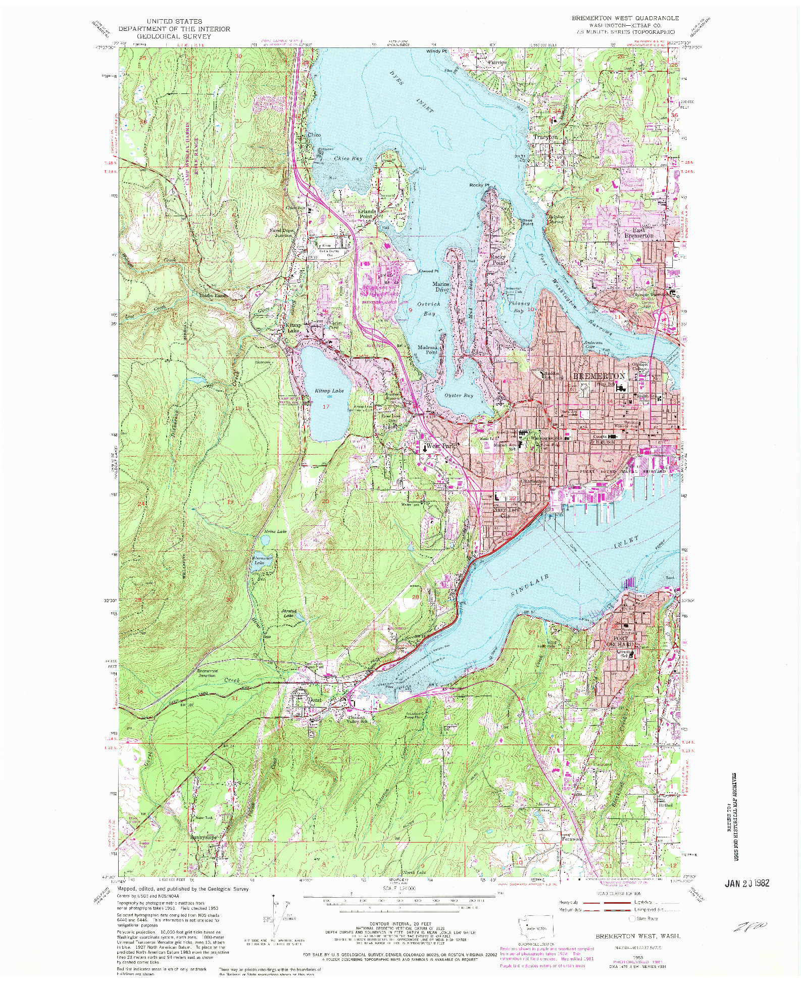 USGS 1:24000-SCALE QUADRANGLE FOR BREMERTON WEST, WA 1953