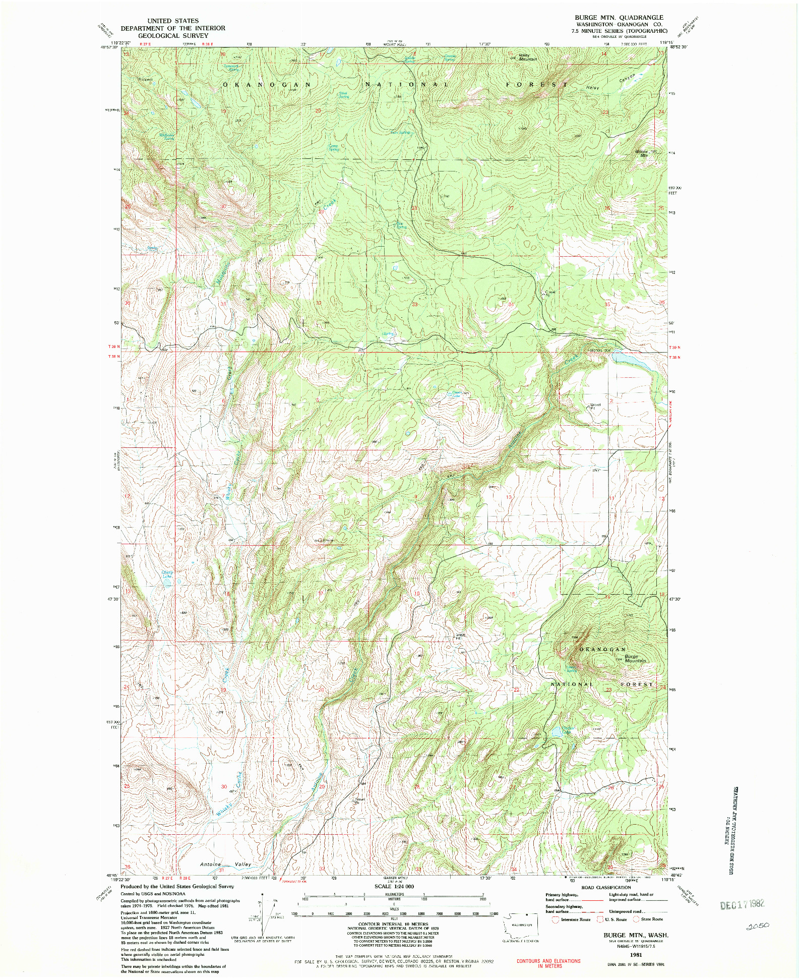 USGS 1:24000-SCALE QUADRANGLE FOR BURGE MTN, WA 1981