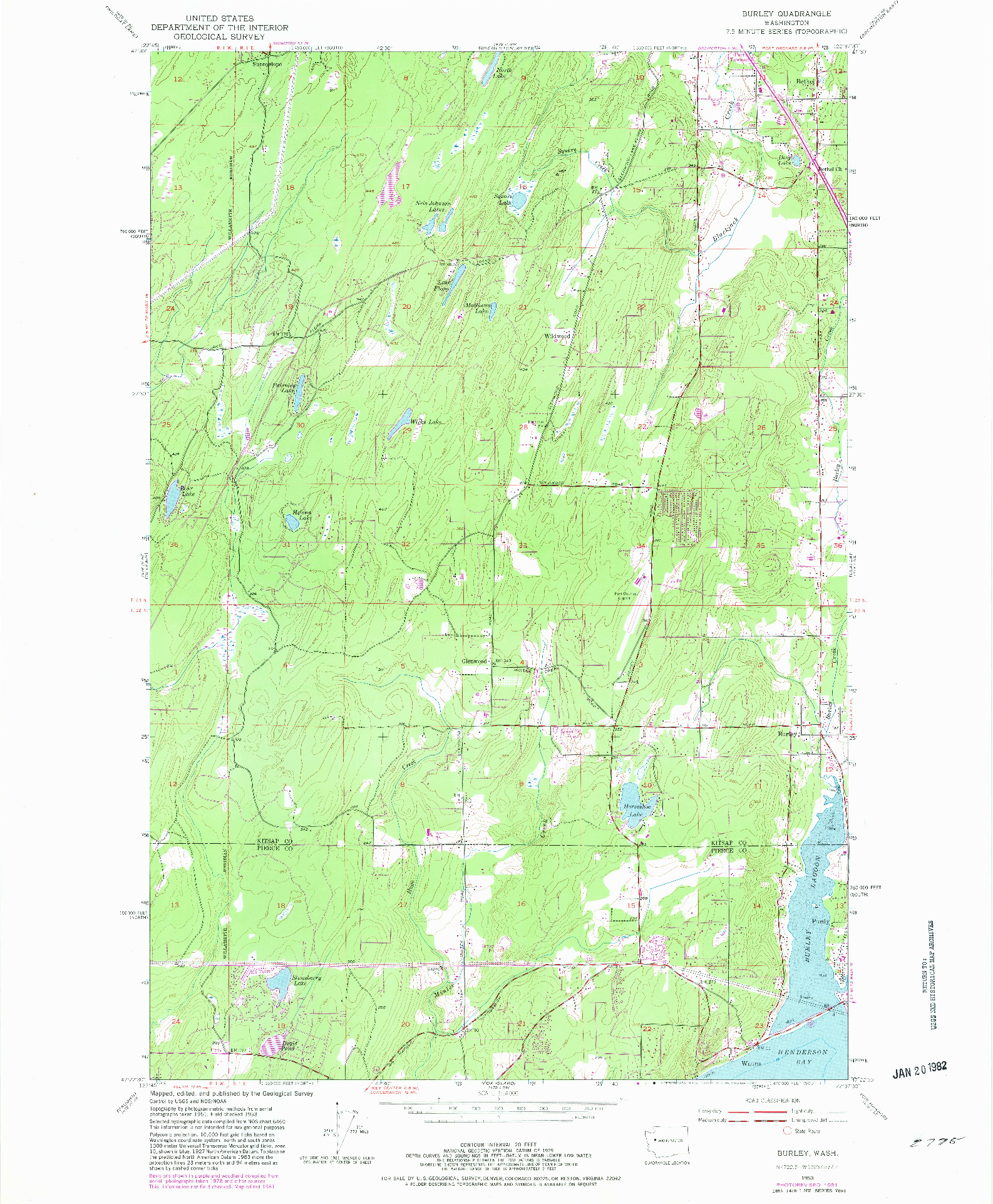 USGS 1:24000-SCALE QUADRANGLE FOR BURLEY, WA 1953