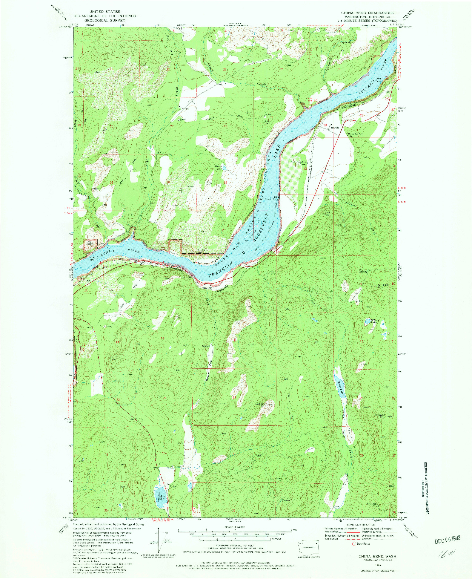 USGS 1:24000-SCALE QUADRANGLE FOR CHINA BEND, WA 1969