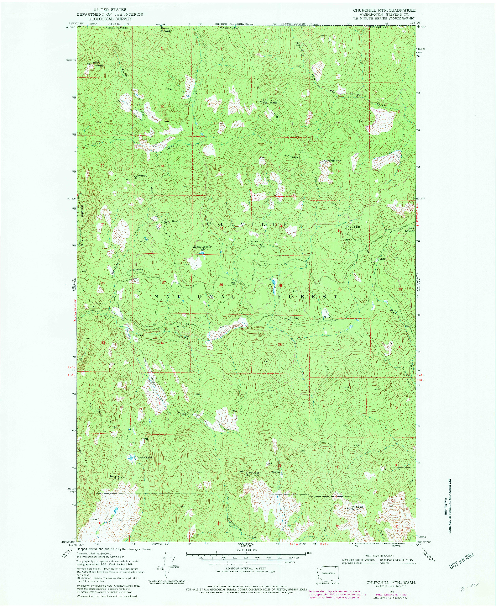 USGS 1:24000-SCALE QUADRANGLE FOR CHURCHILL MTN, WA 1969