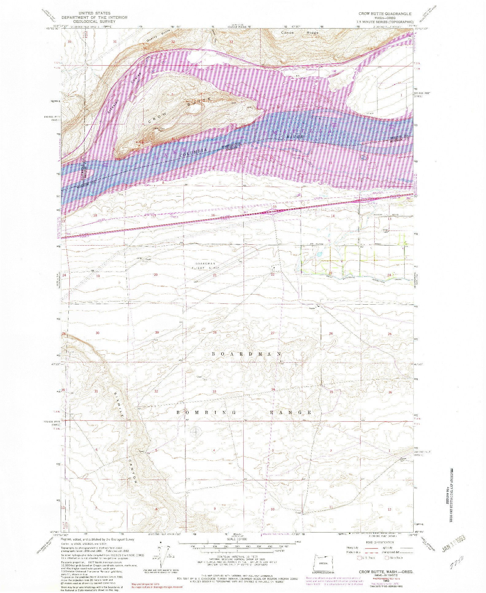 USGS 1:24000-SCALE QUADRANGLE FOR CROW BUTTE, WA 1962