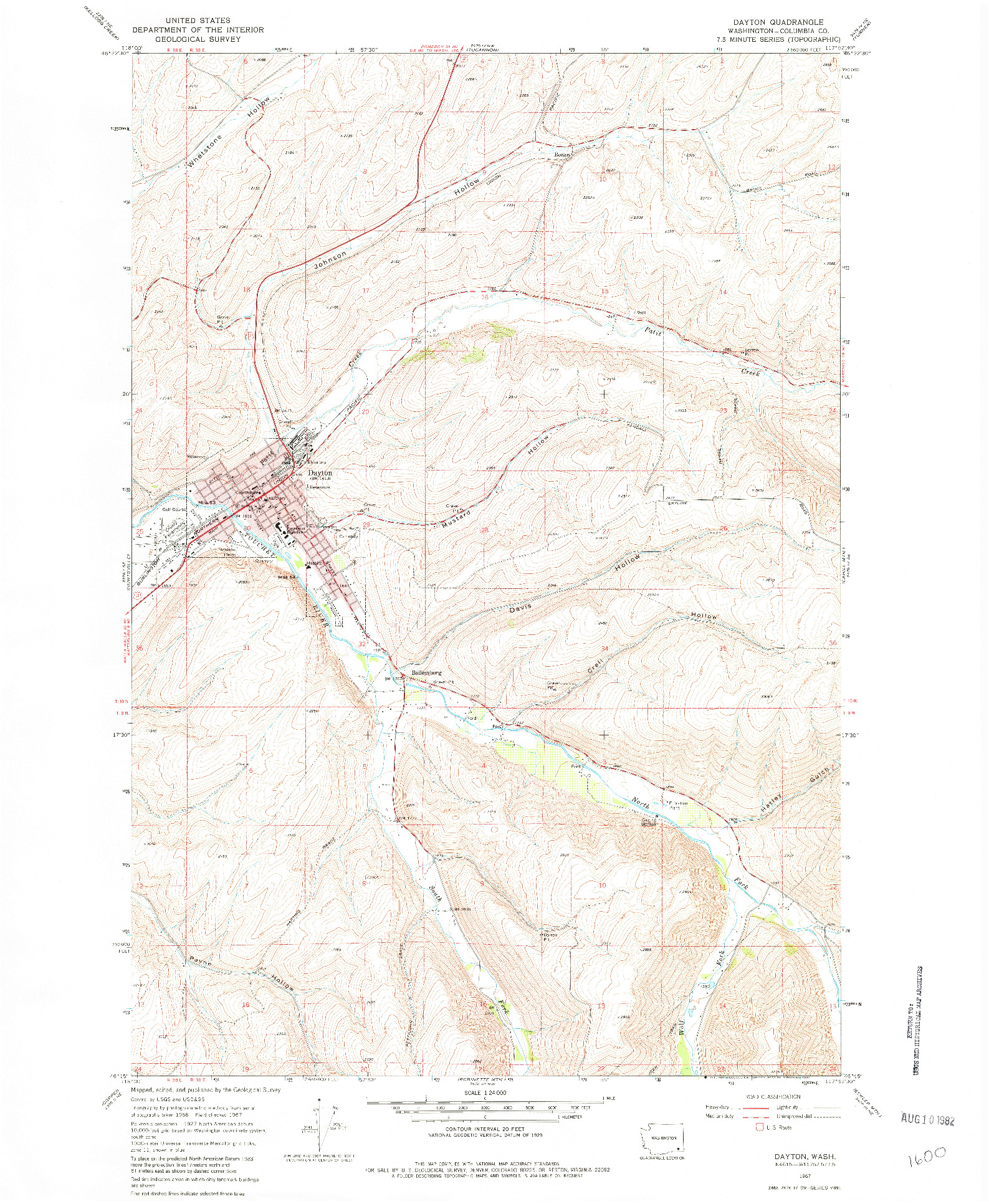 USGS 1:24000-SCALE QUADRANGLE FOR DAYTON, WA 1967